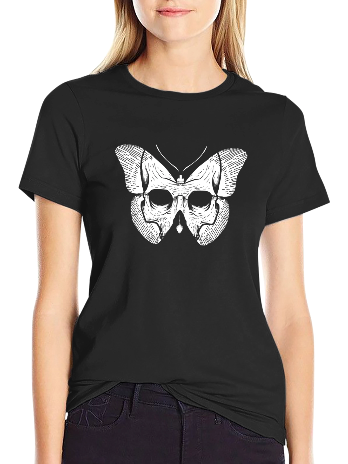 Skull Butterfly Graphic T-Shirt - Mens Black Tee