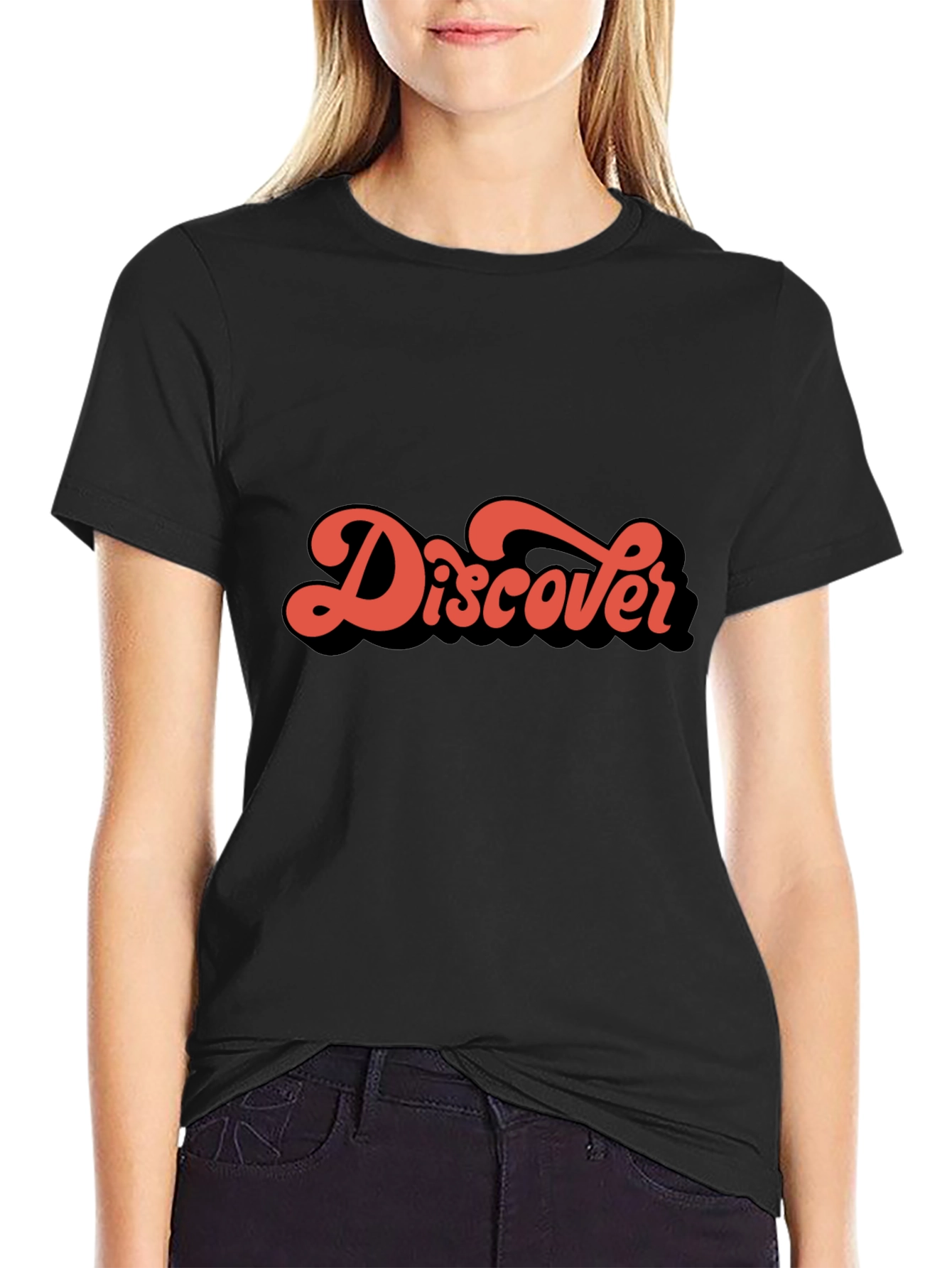 Retro Discover Graphic Black T-Shirt