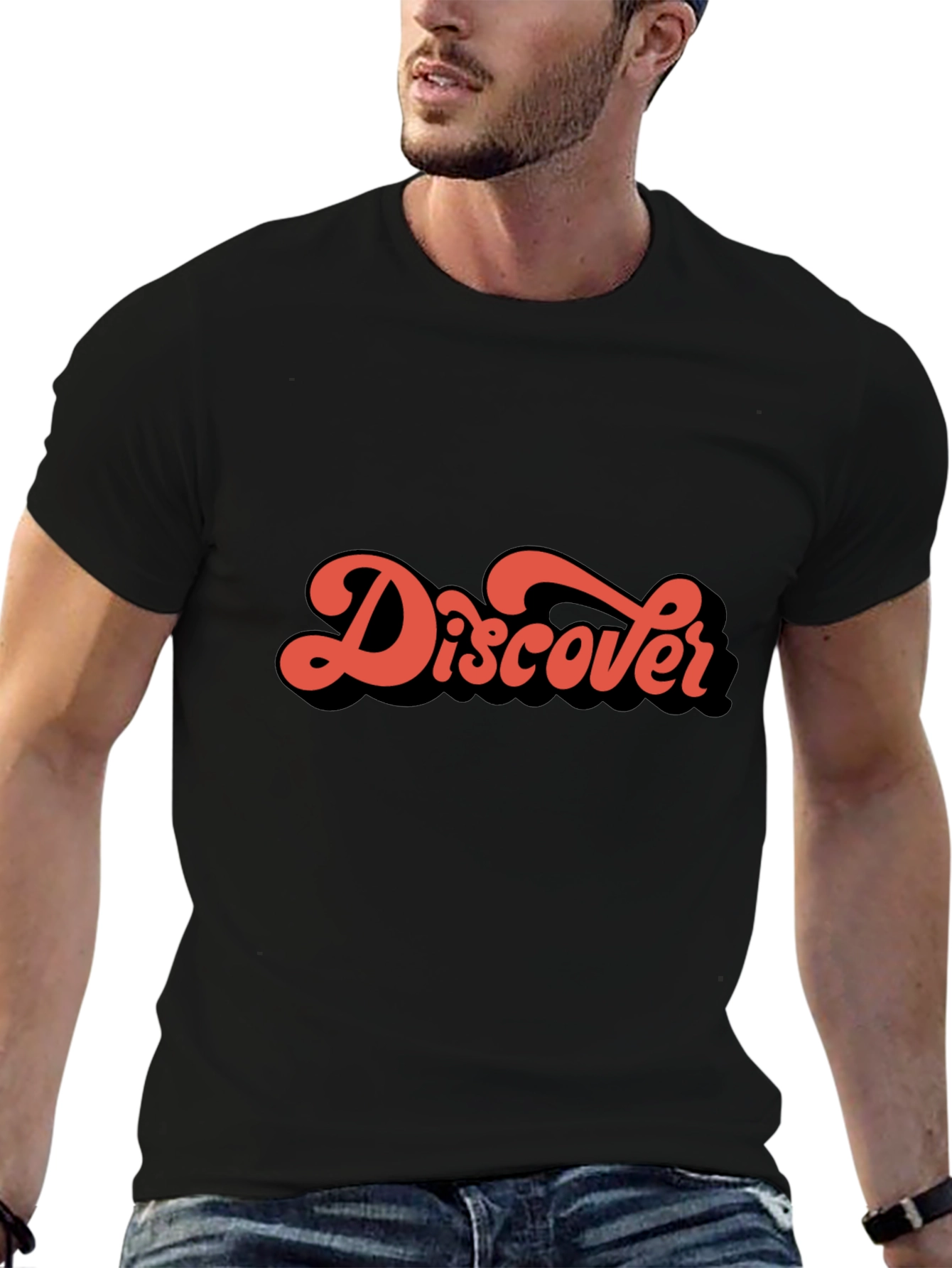 Retro Discover Graphic Black T-Shirt