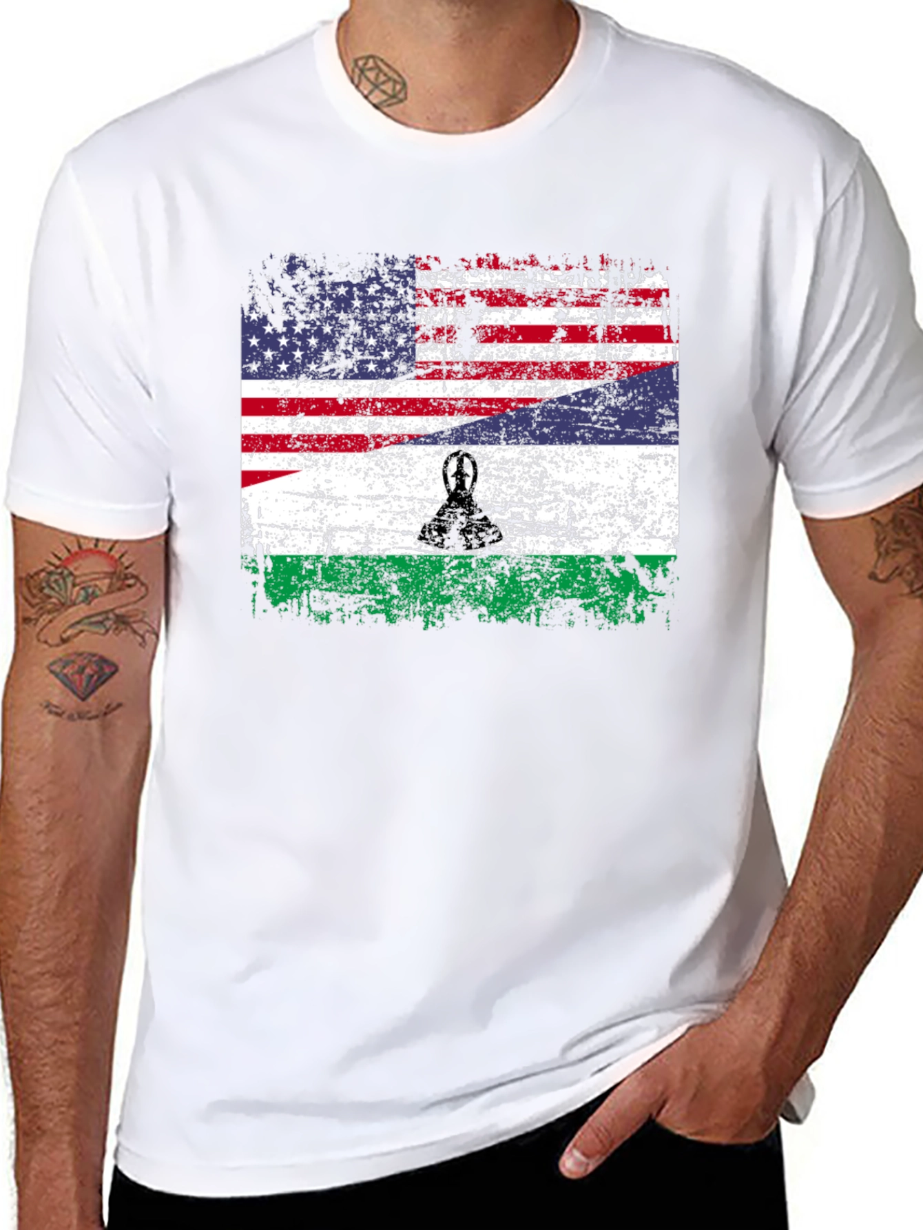 Lesotho USA Flag T-Shirt - Patriotic Distressed Design