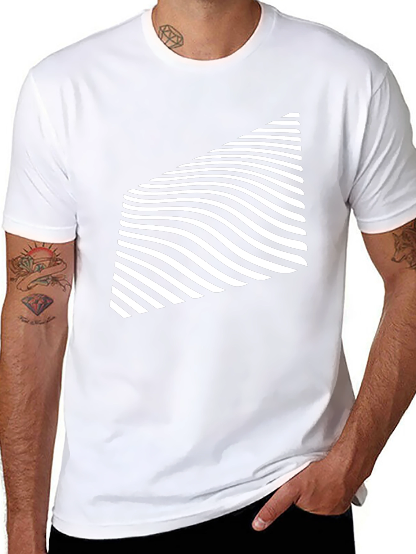 Modern Black T-Shirt with Geometric Wave Design