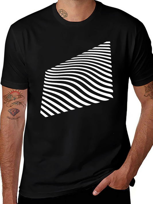Modern Black T-Shirt with Geometric Wave Design