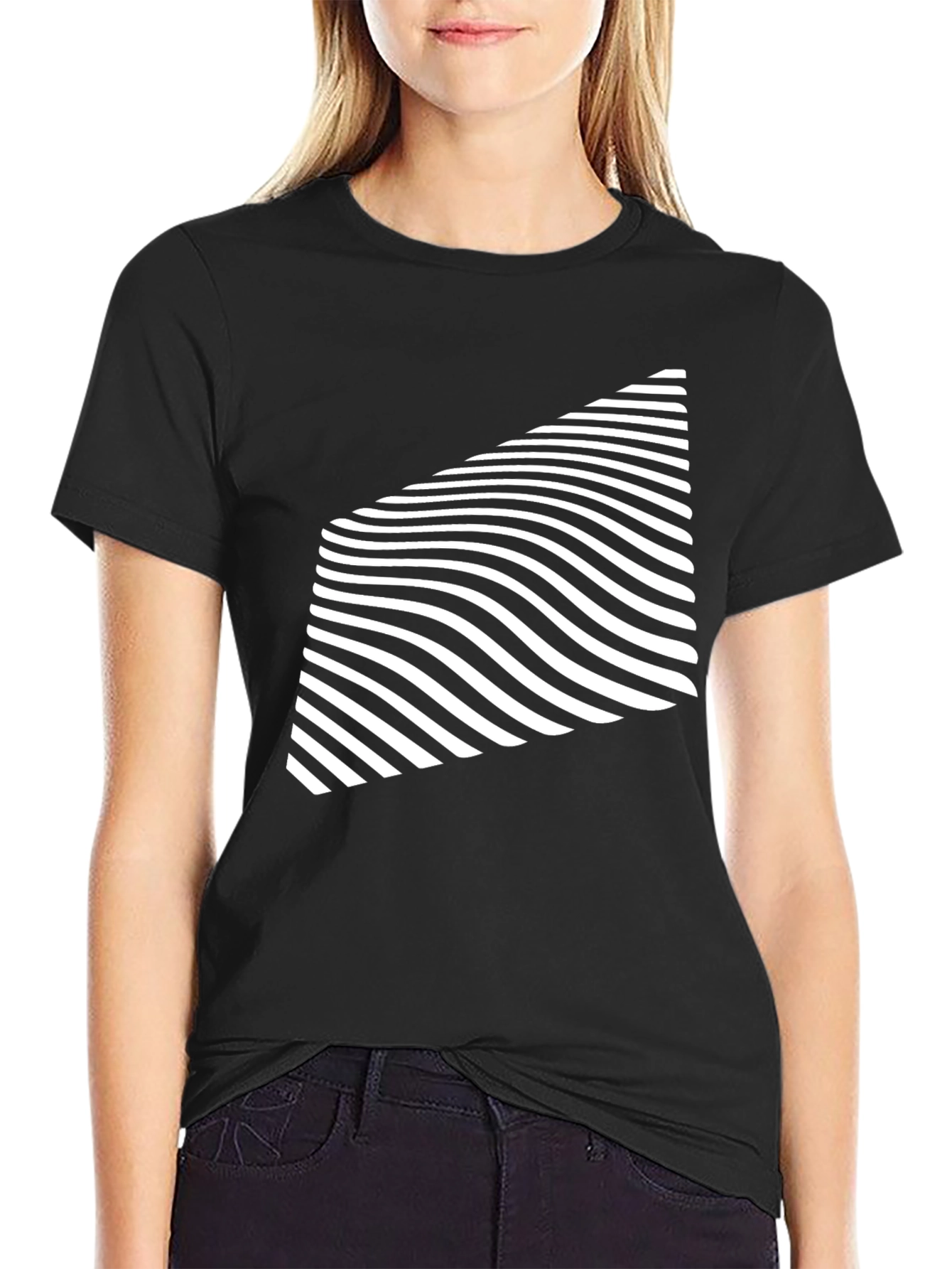 Modern Black T-Shirt with Geometric Wave Design
