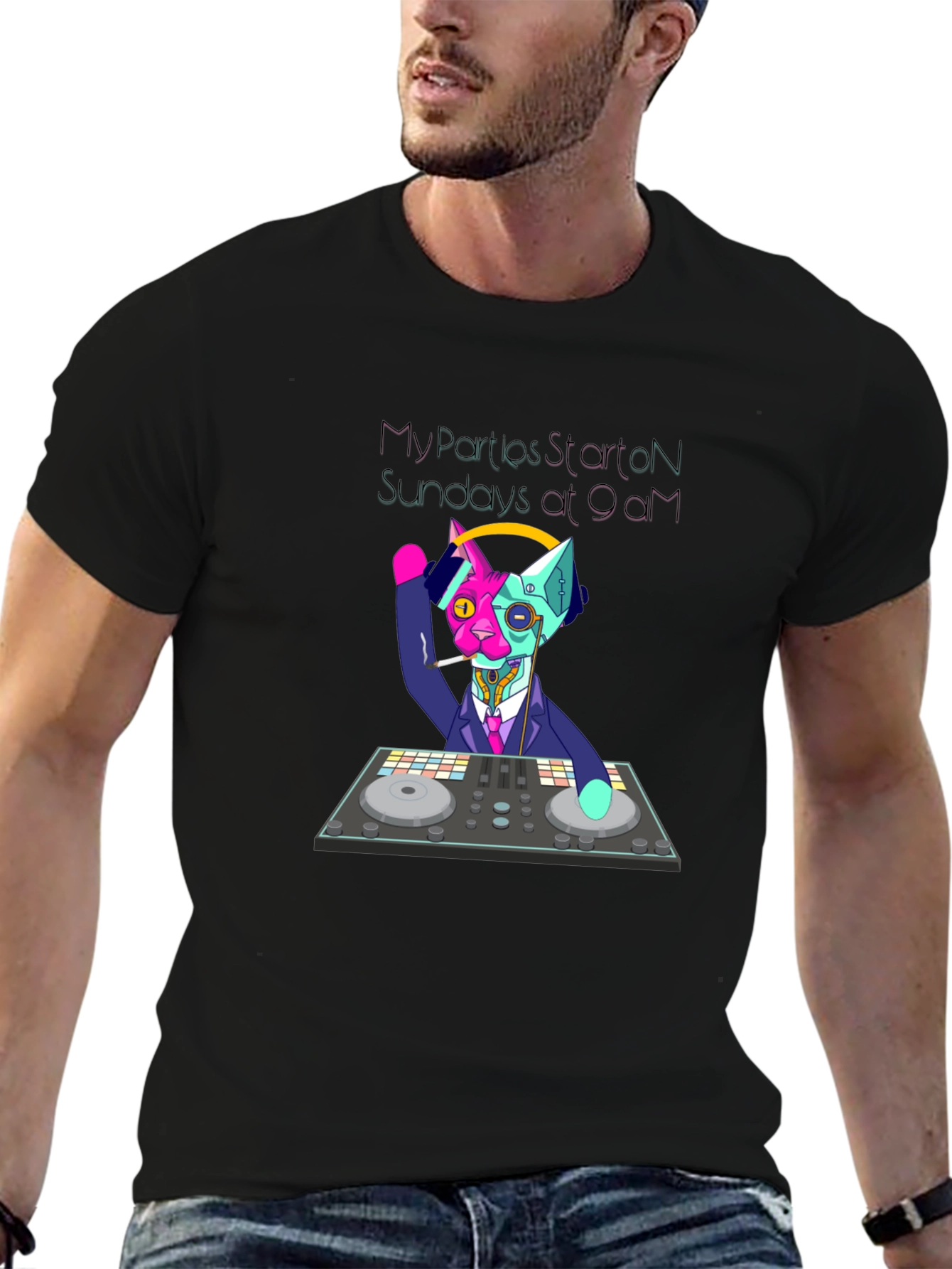 DJ Cat T-Shirt - My Parties Start on Sundays
