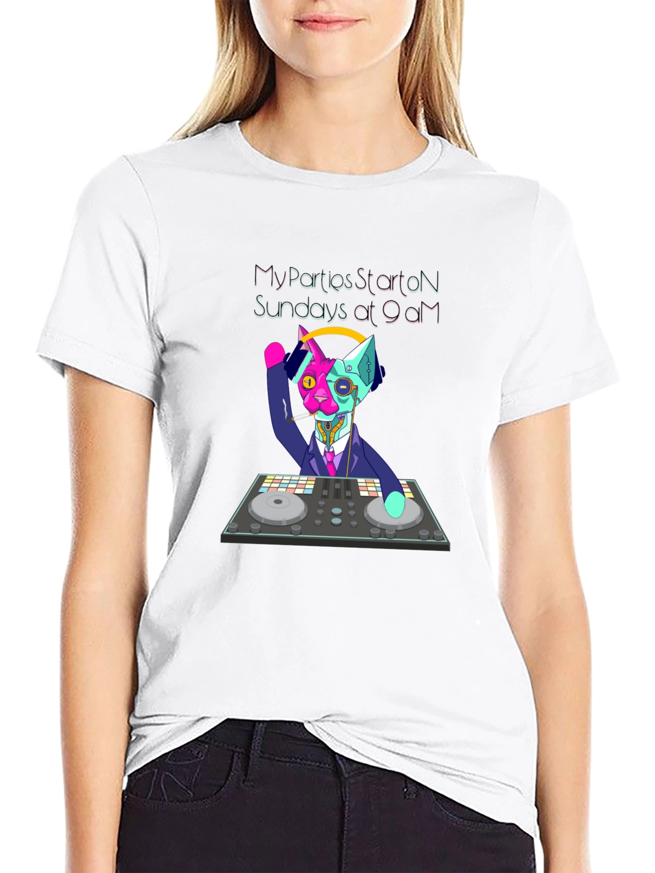 DJ Cat T-Shirt - My Parties Start on Sundays