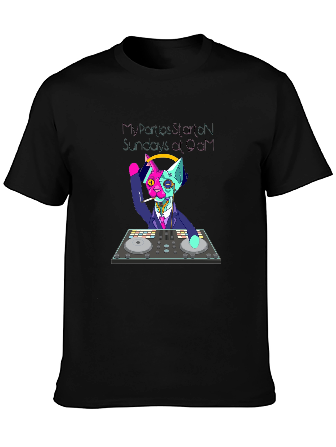 DJ Cat T-Shirt - My Parties Start on Sundays