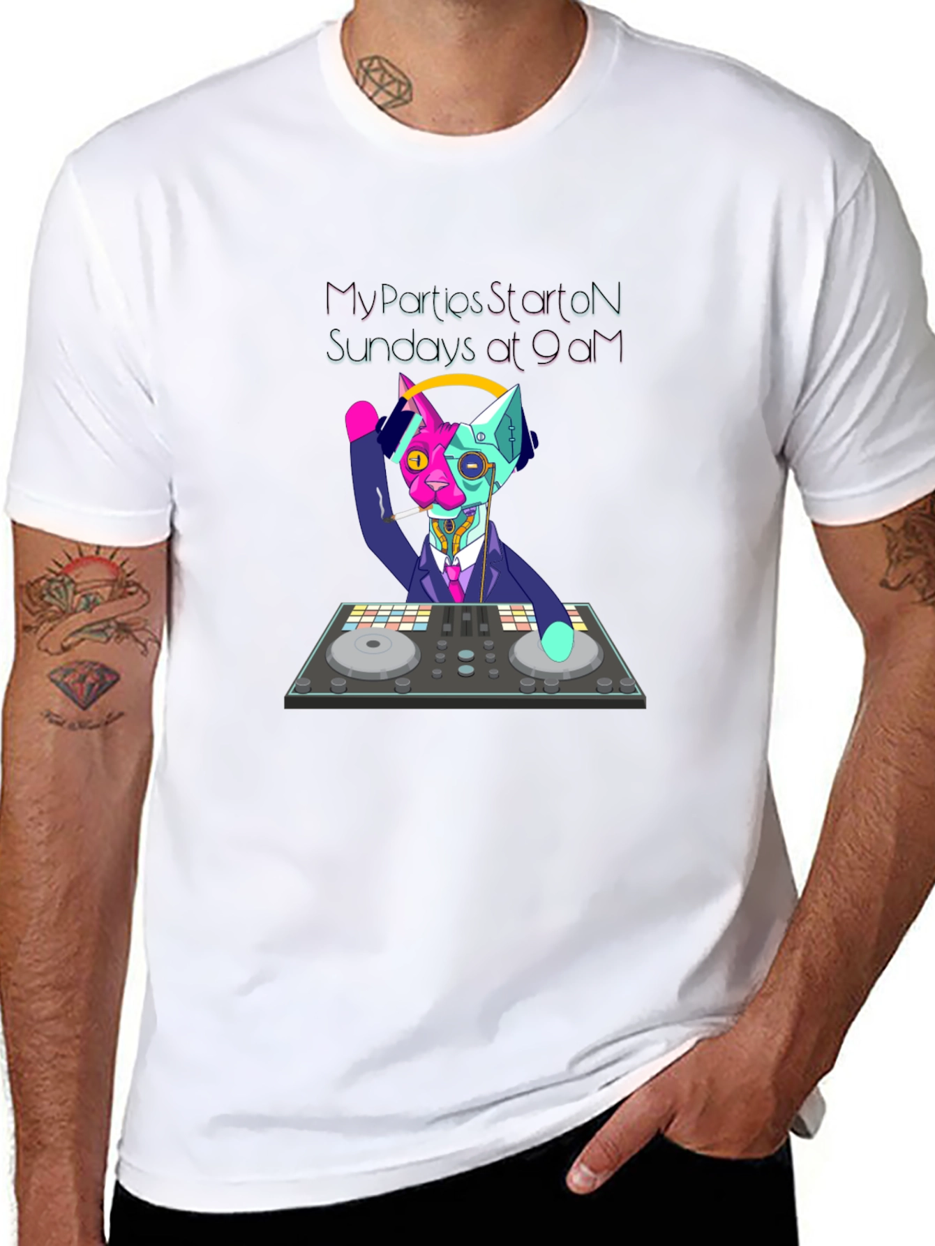 DJ Cat T-Shirt - My Parties Start on Sundays