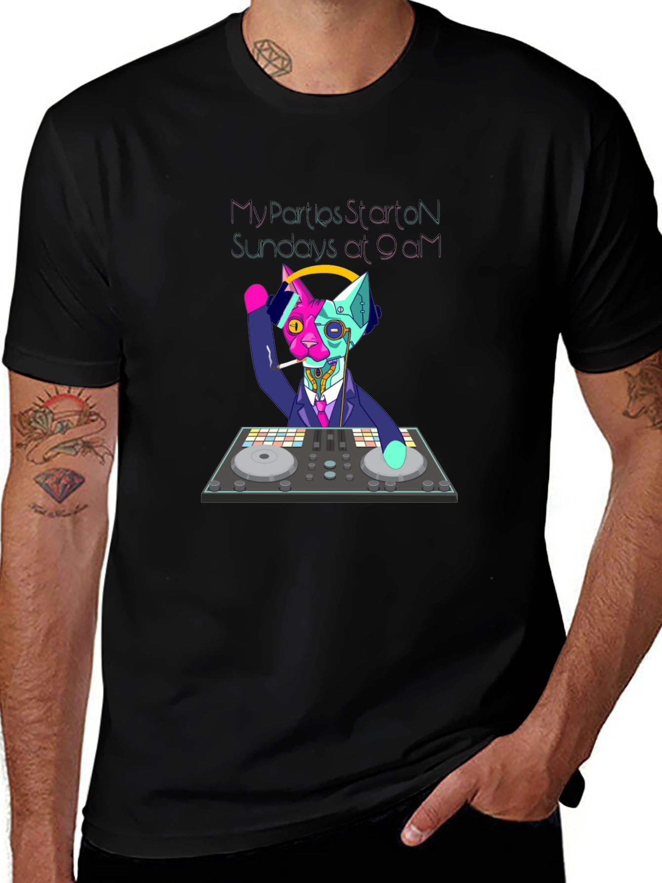 DJ Cat T-Shirt - My Parties Start on Sundays