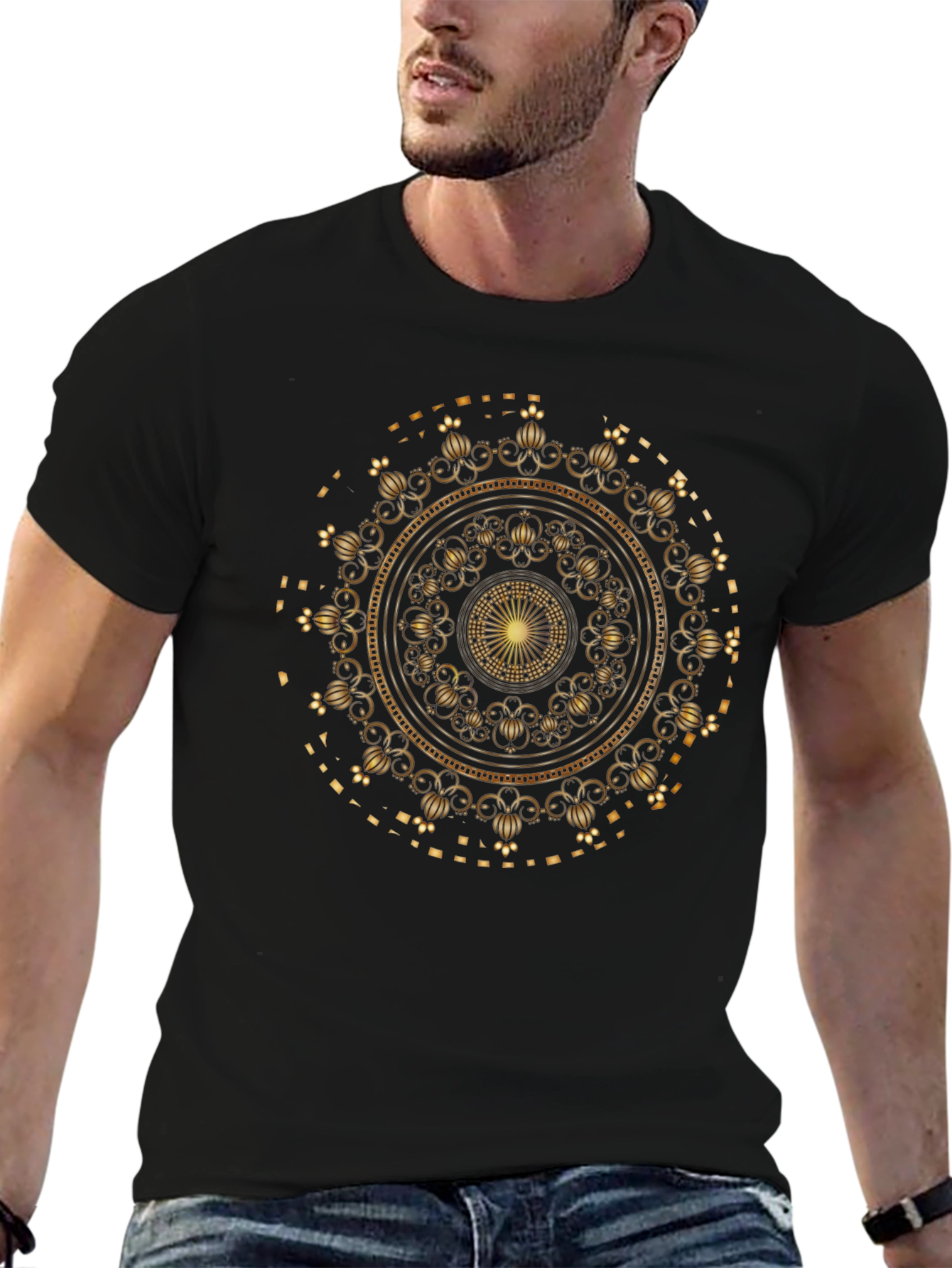 Golden Mandala Graphic Black T-Shirt