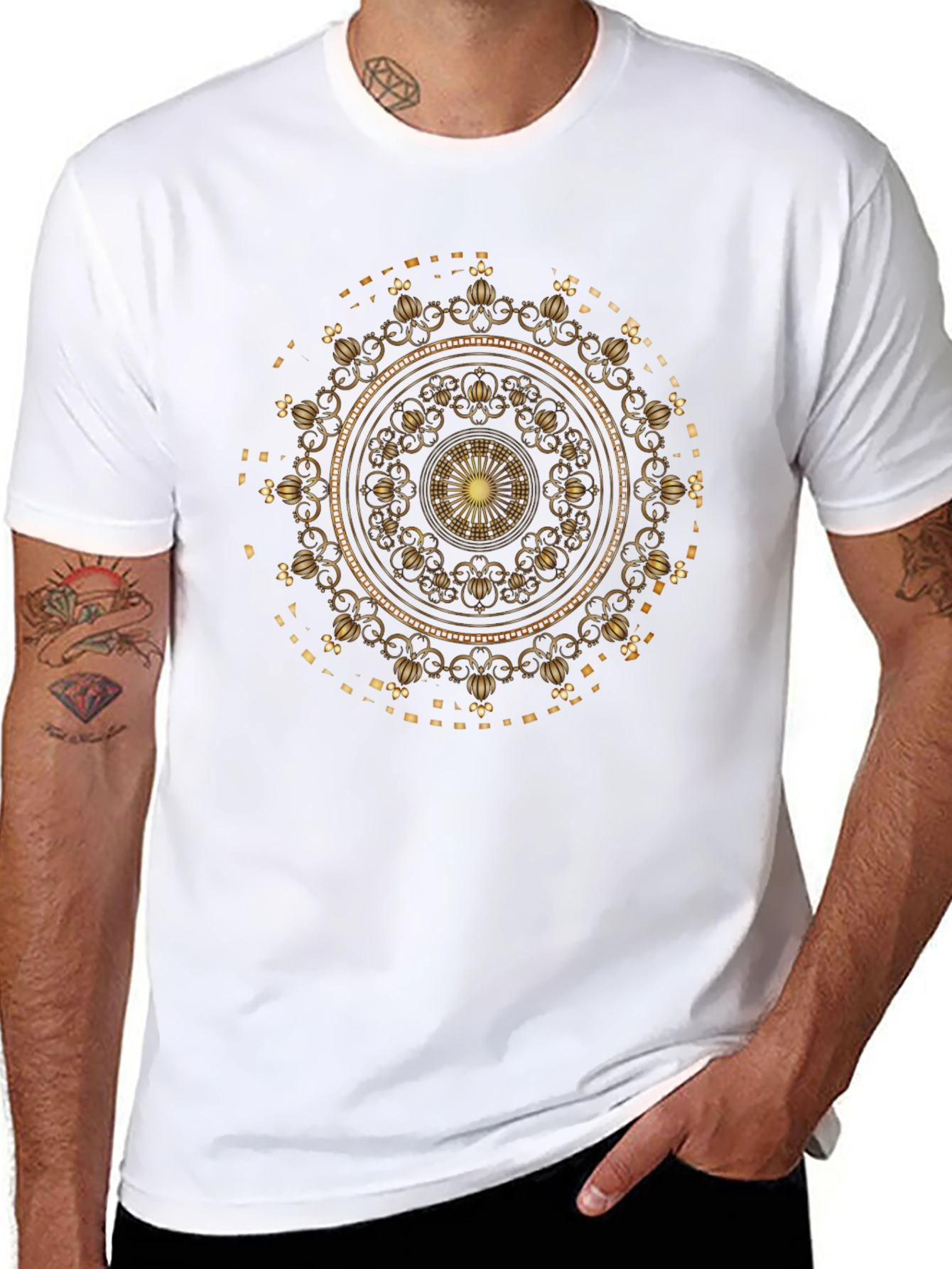 Golden Mandala Graphic Black T-Shirt