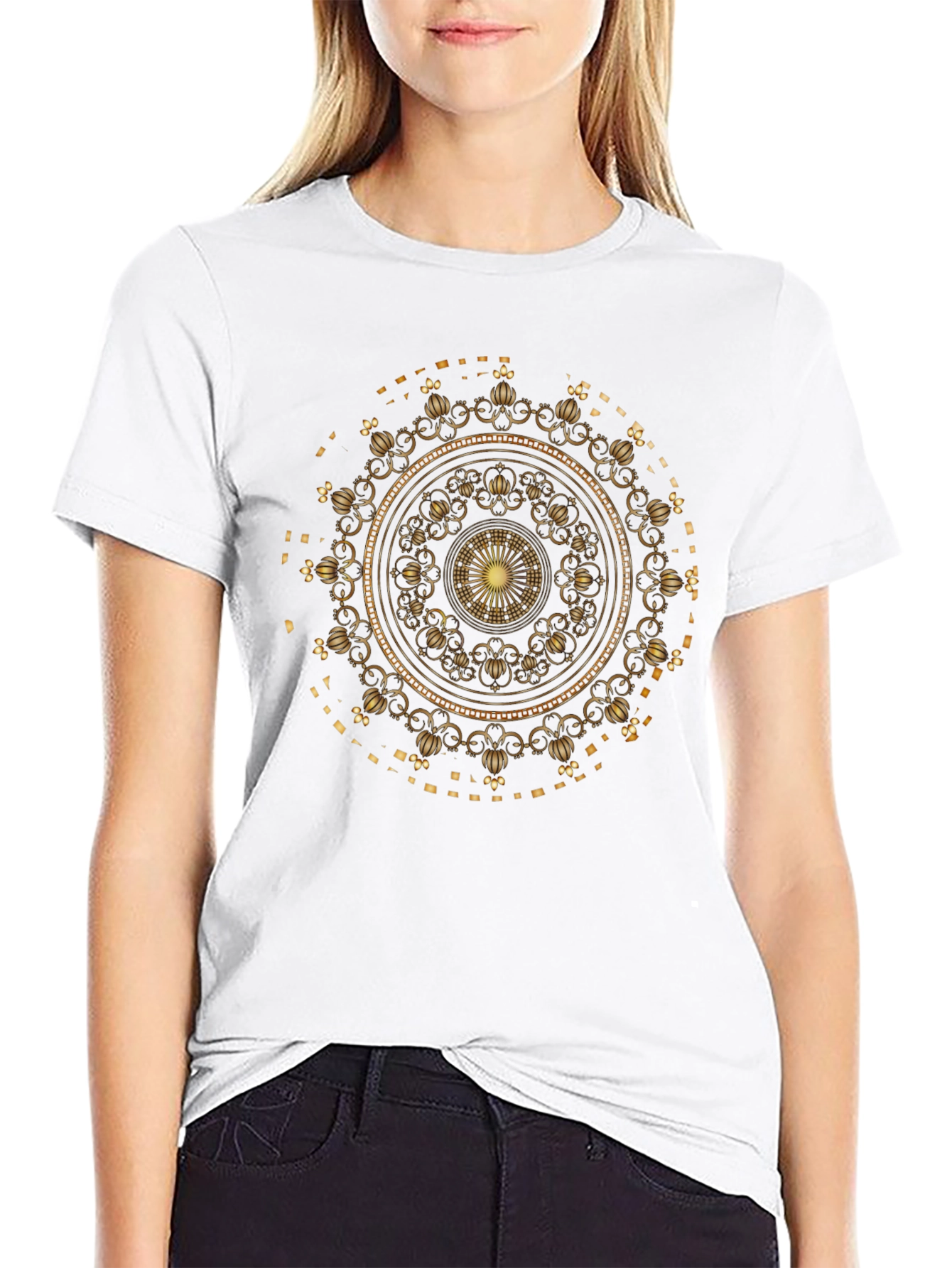 Golden Mandala Graphic Black T-Shirt