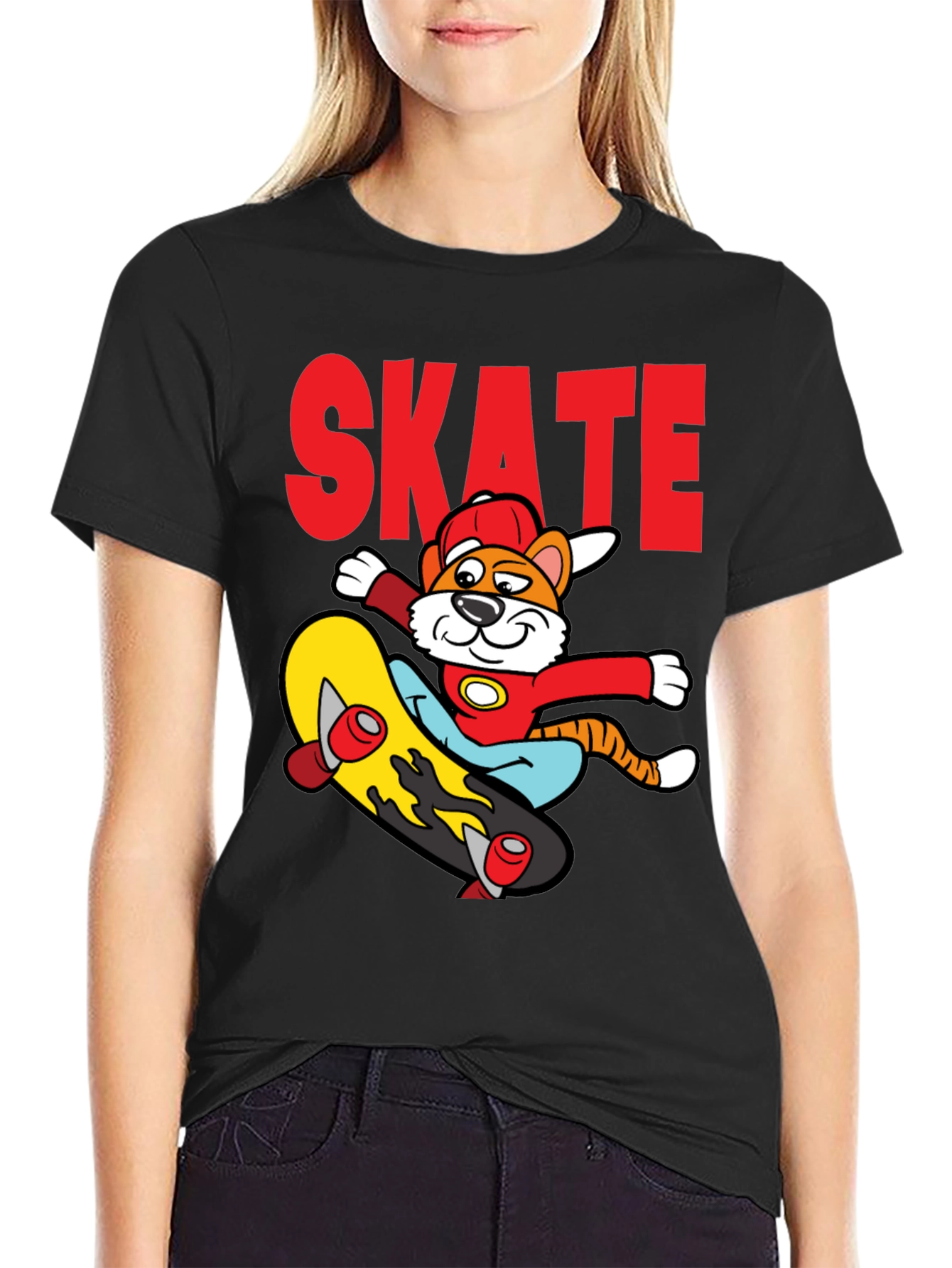 Skateboarding Cartoon Tiger Graphic Tee