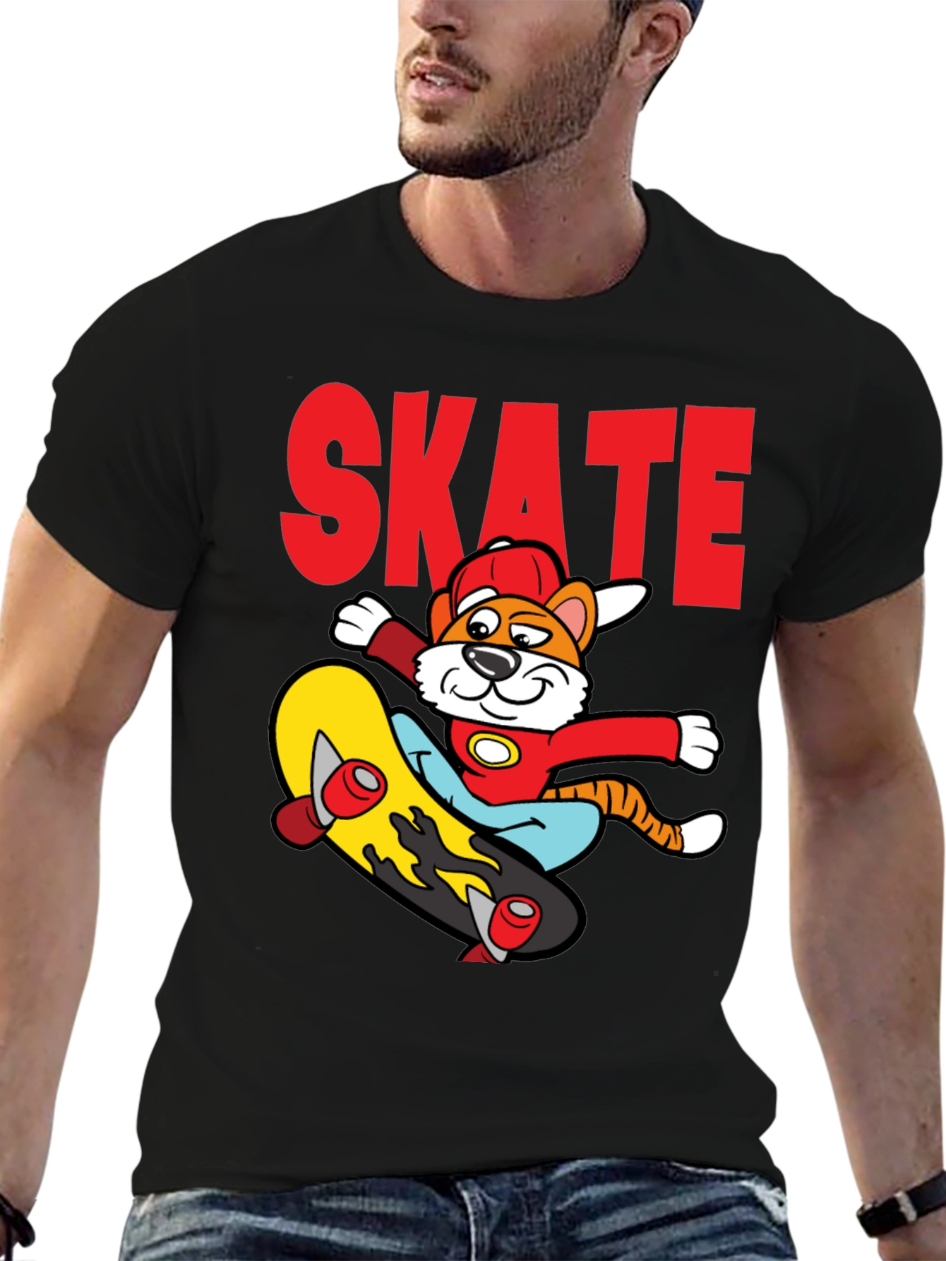 Skateboarding Cartoon Tiger Graphic Tee
