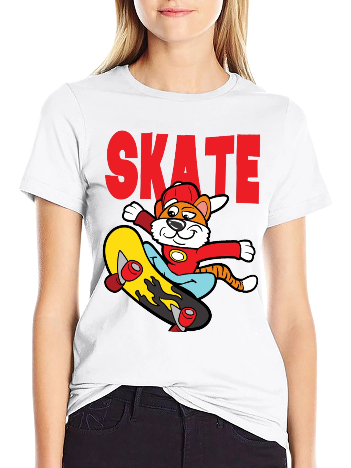Skateboarding Cartoon Tiger Graphic Tee