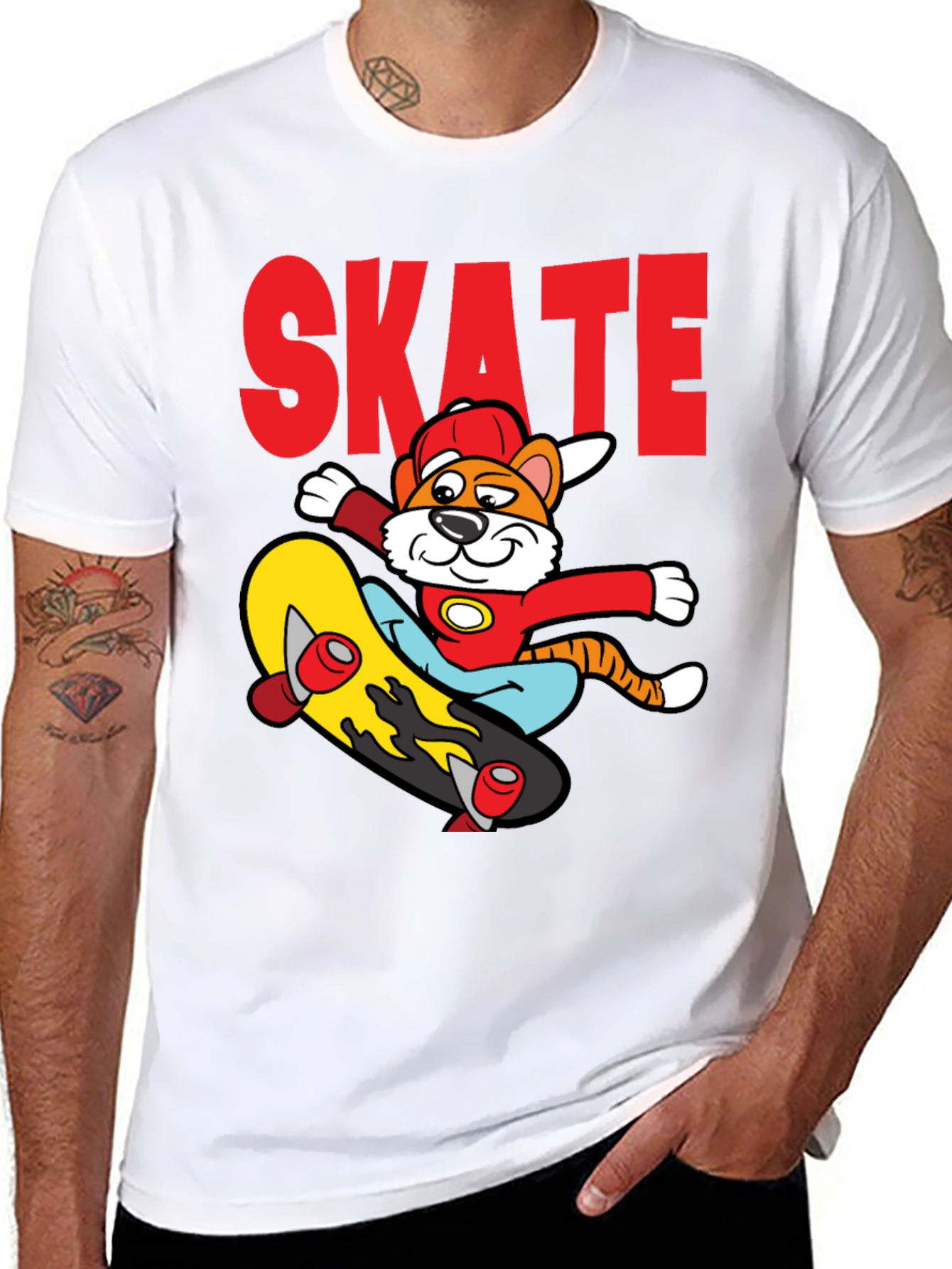 Skateboarding Cartoon Tiger Graphic Tee