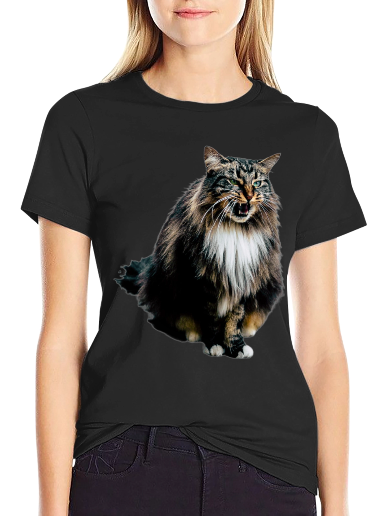 Angry Cat Black T-Shirt - Unique Graphic Tee