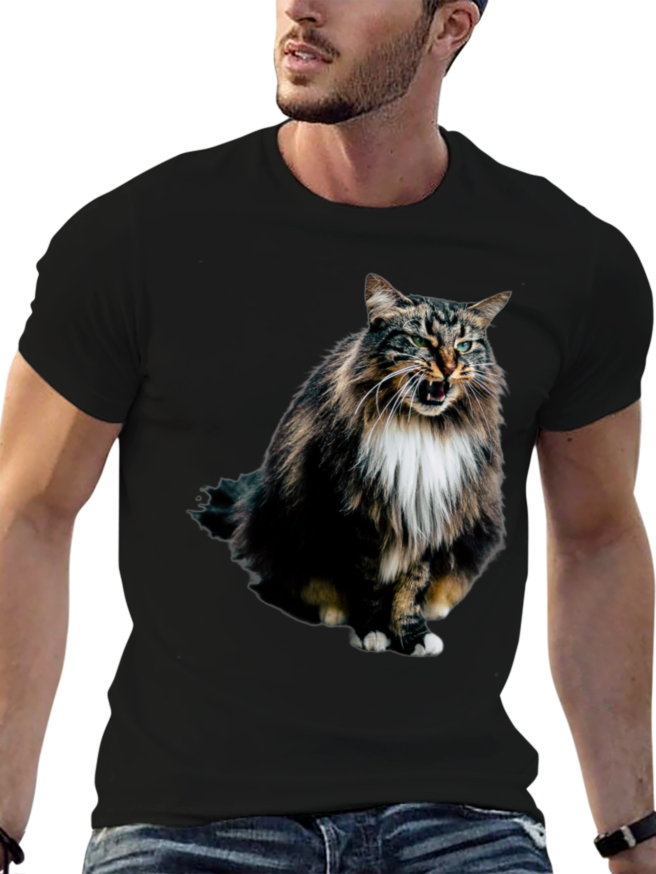 Angry Cat Black T-Shirt - Unique Graphic Tee