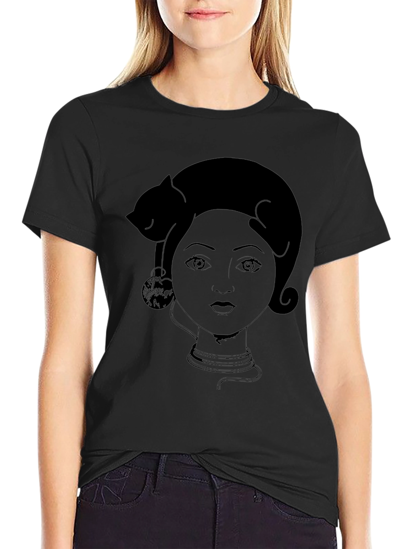 Cat Lady Graphic Tee - Black Cotton T-Shirt