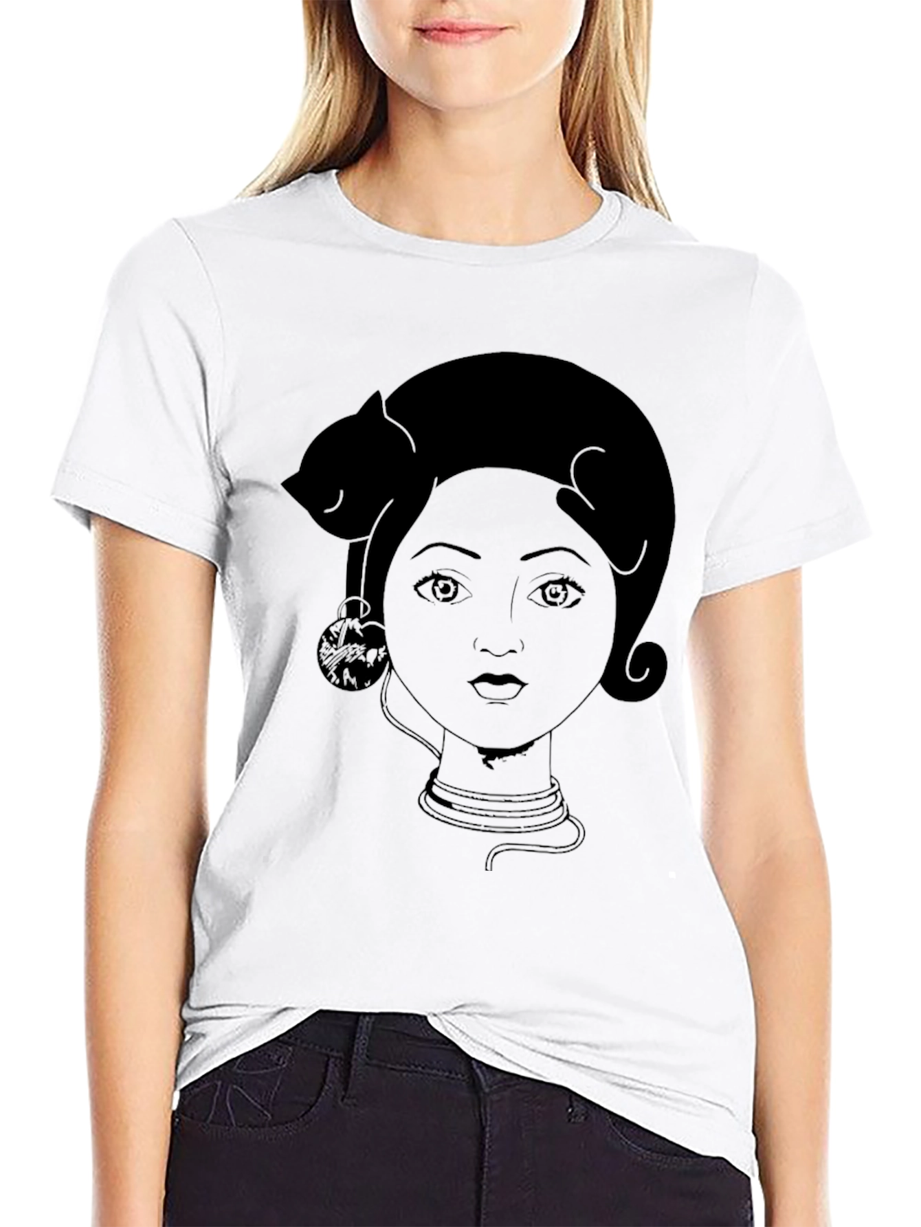 Cat Lady Graphic Tee - Black Cotton T-Shirt