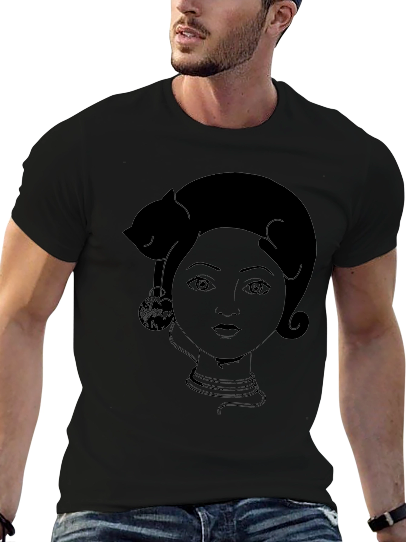 Cat Lady Graphic Tee - Black Cotton T-Shirt