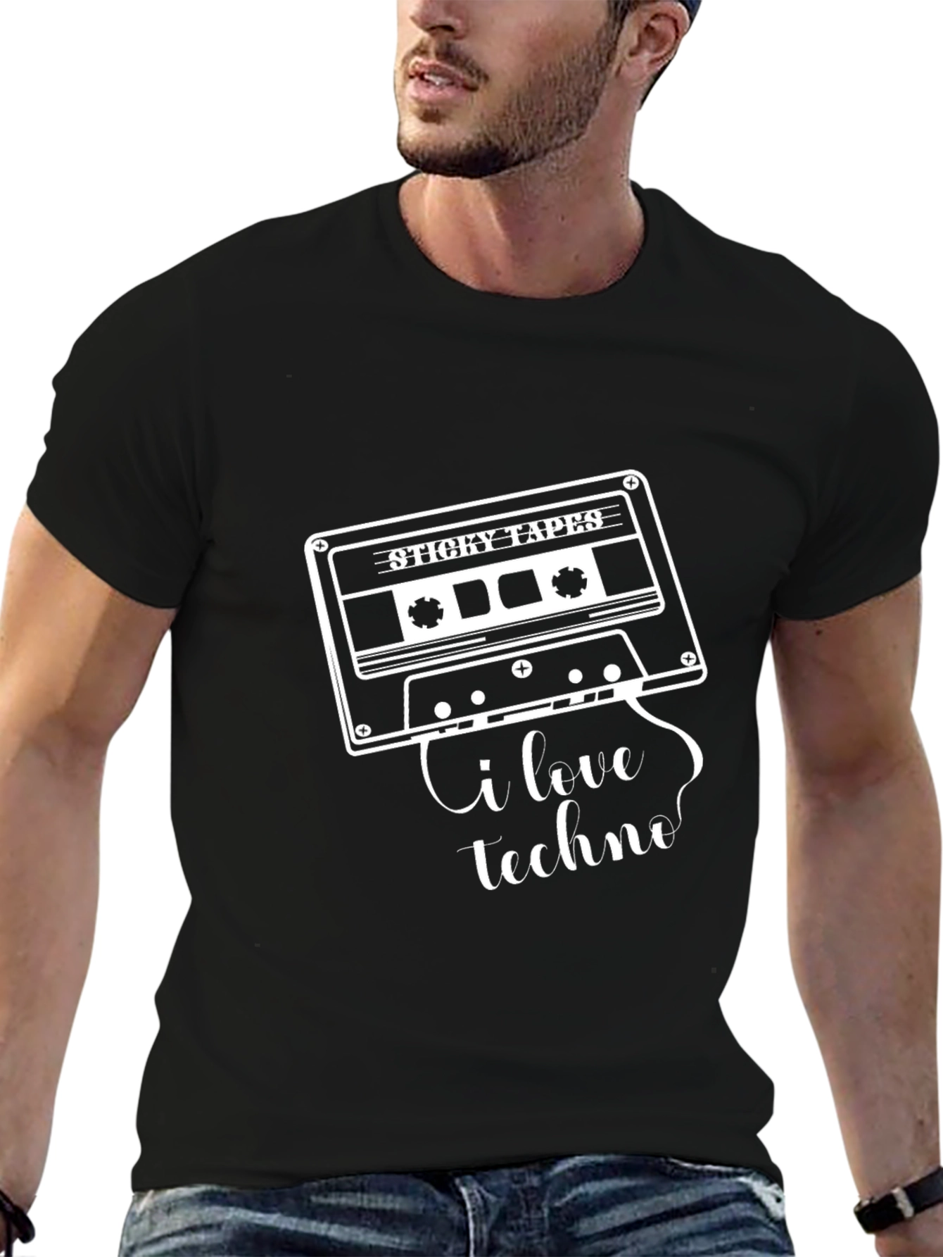 I Love Techno Cassette Tape Graphic T-Shirt