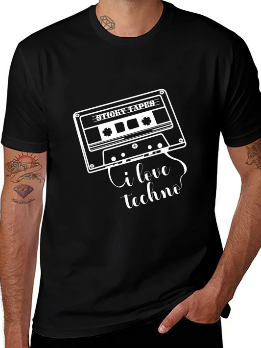 I Love Techno Cassette Tape Graphic T-Shirt