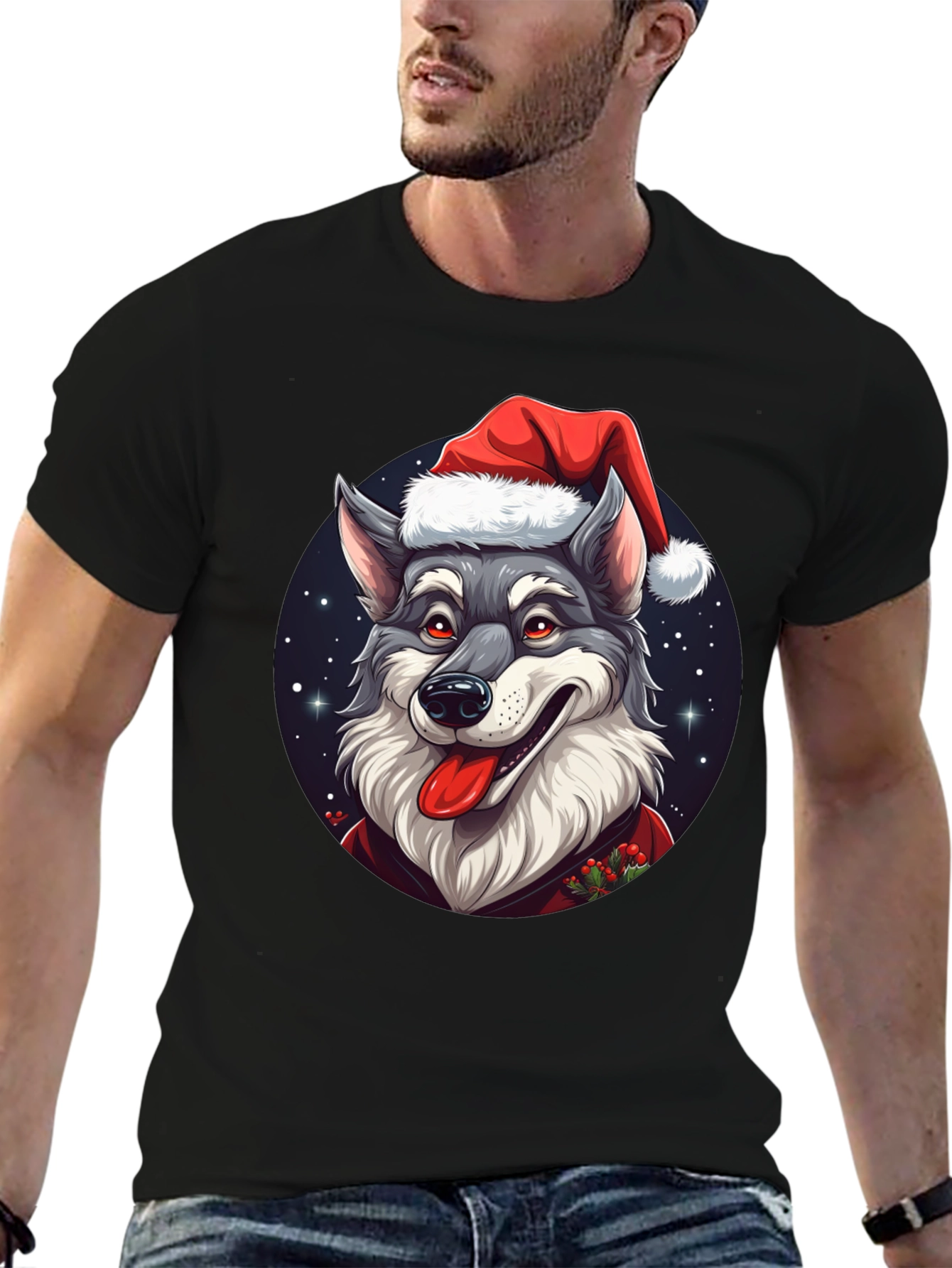Festive Wolf T-Shirt: Holiday Cheer