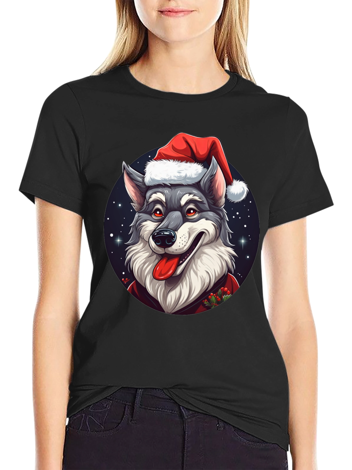 Festive Wolf T-Shirt: Holiday Cheer