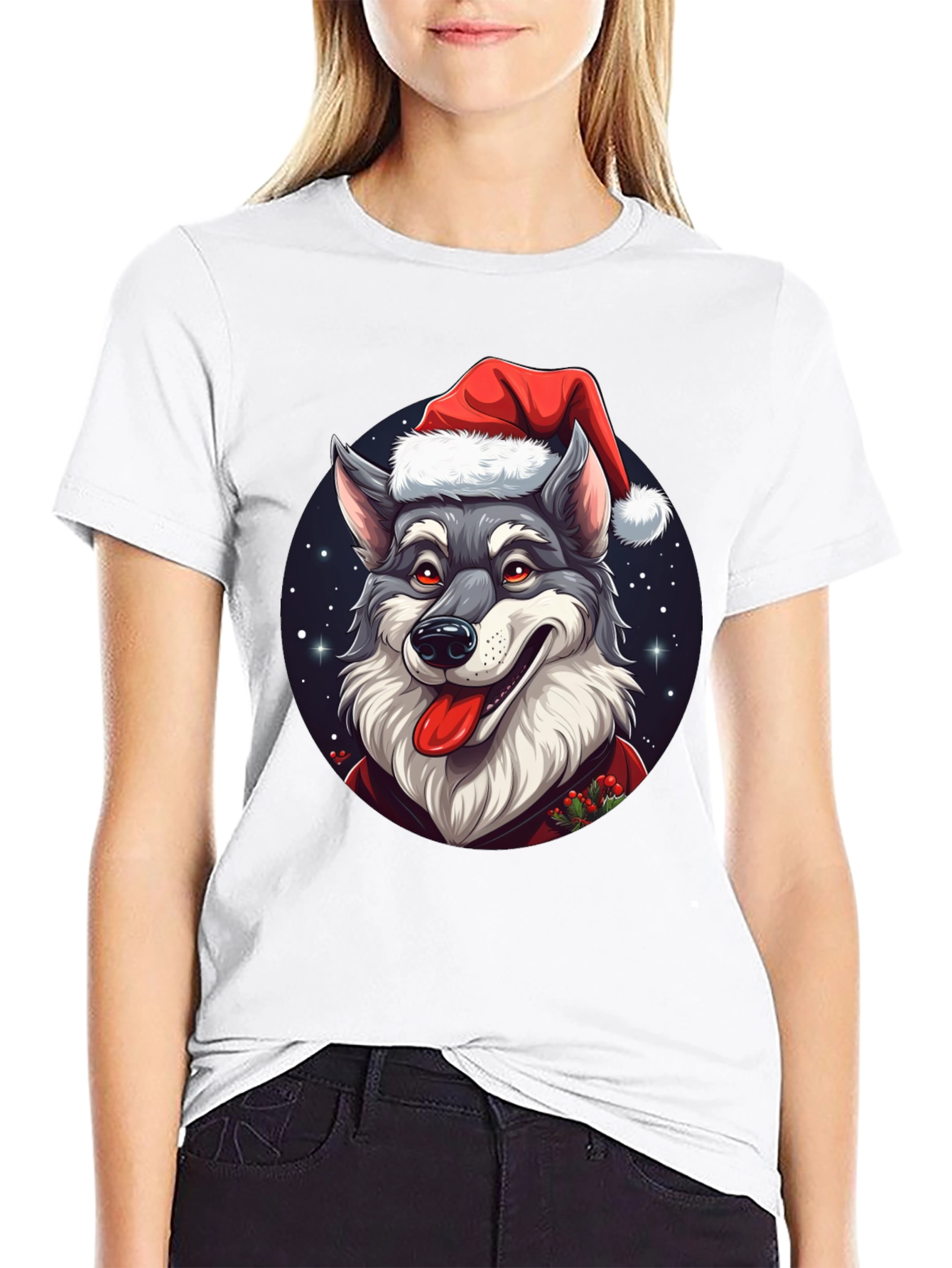 Festive Wolf T-Shirt: Holiday Cheer