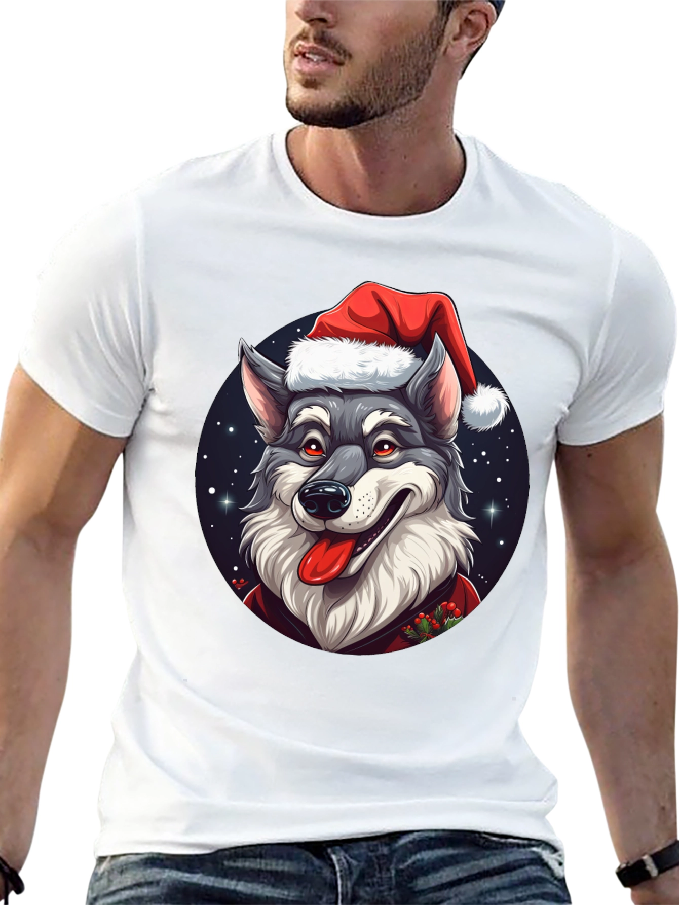Festive Wolf T-Shirt: Holiday Cheer
