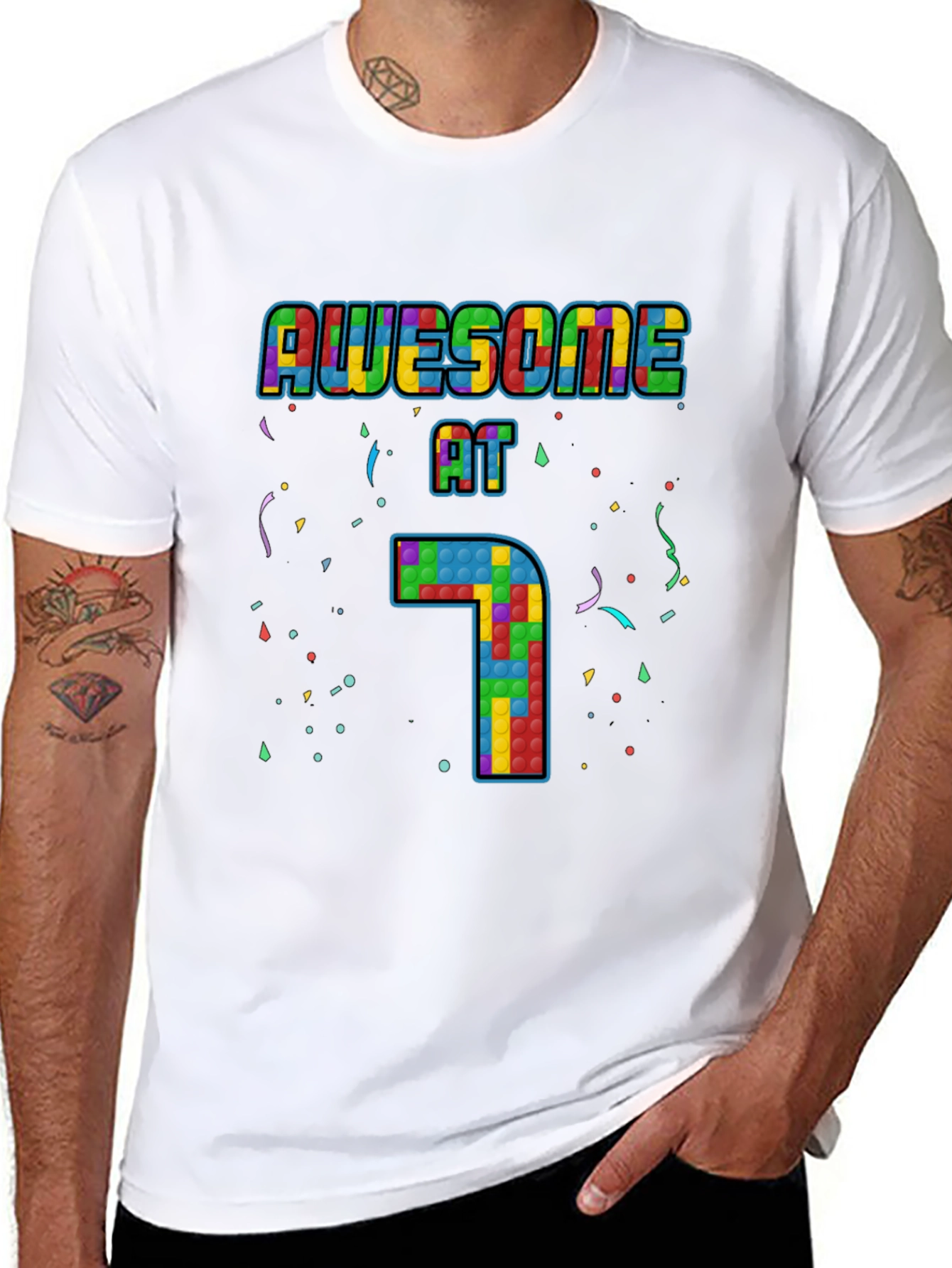 Awesome at 7 Tetris Style Birthday T-Shirt