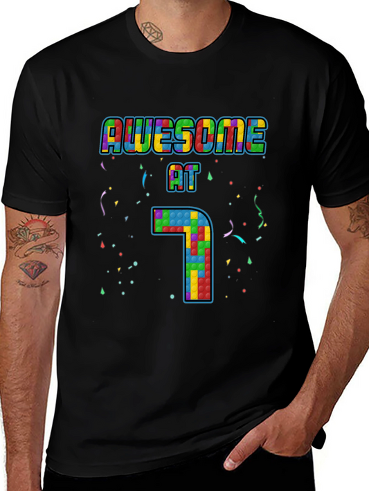 Awesome at 7 Tetris Style Birthday T-Shirt