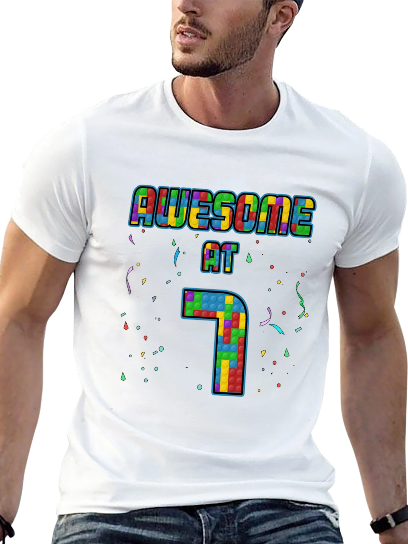Awesome at 7 Tetris Style Birthday T-Shirt