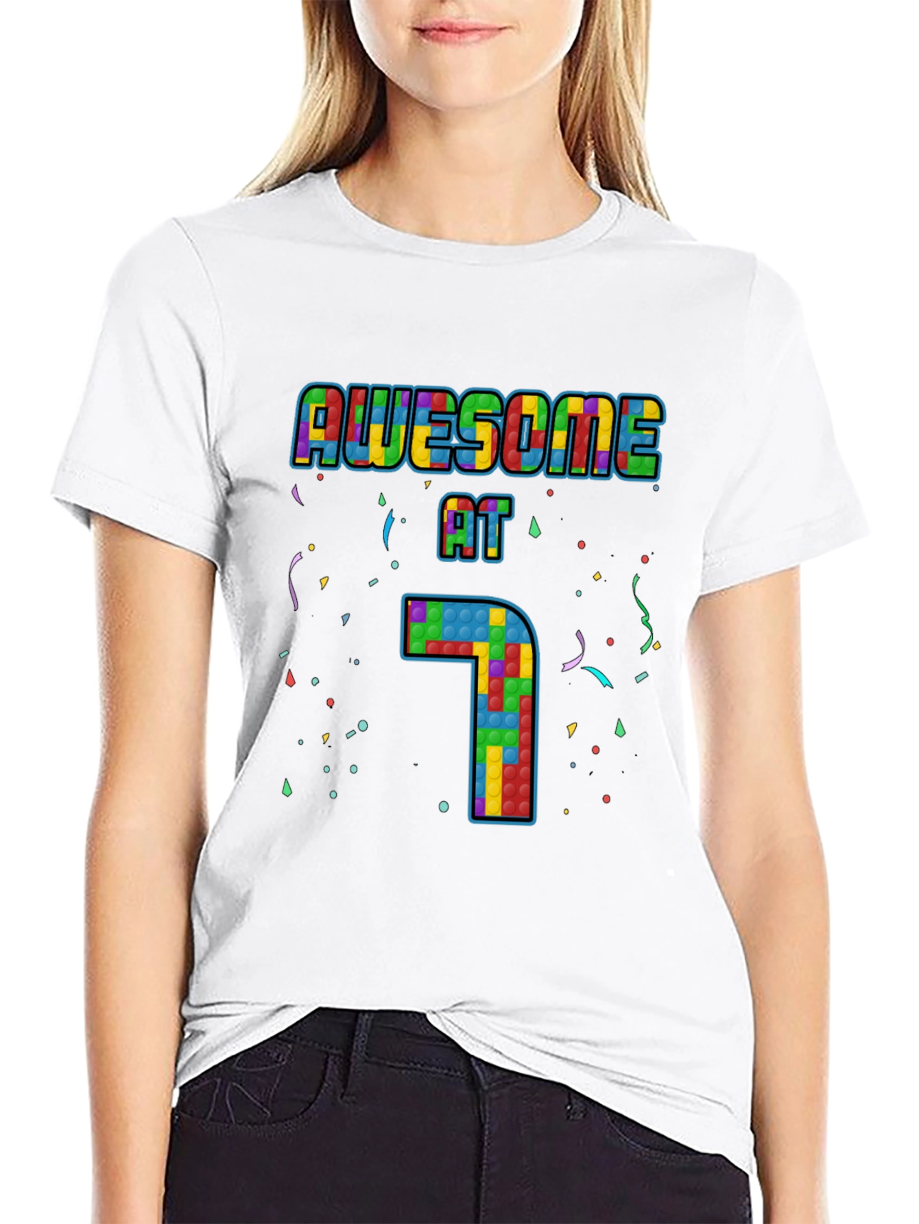 Awesome at 7 Tetris Style Birthday T-Shirt