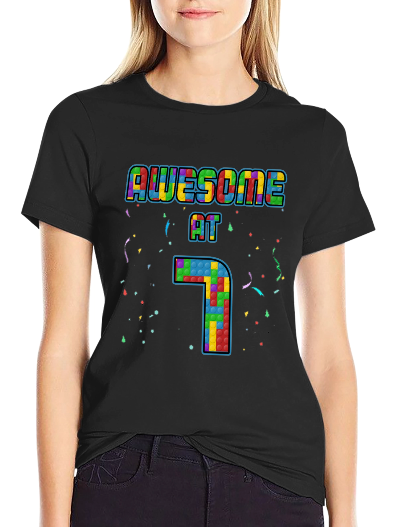 Awesome at 7 Tetris Style Birthday T-Shirt