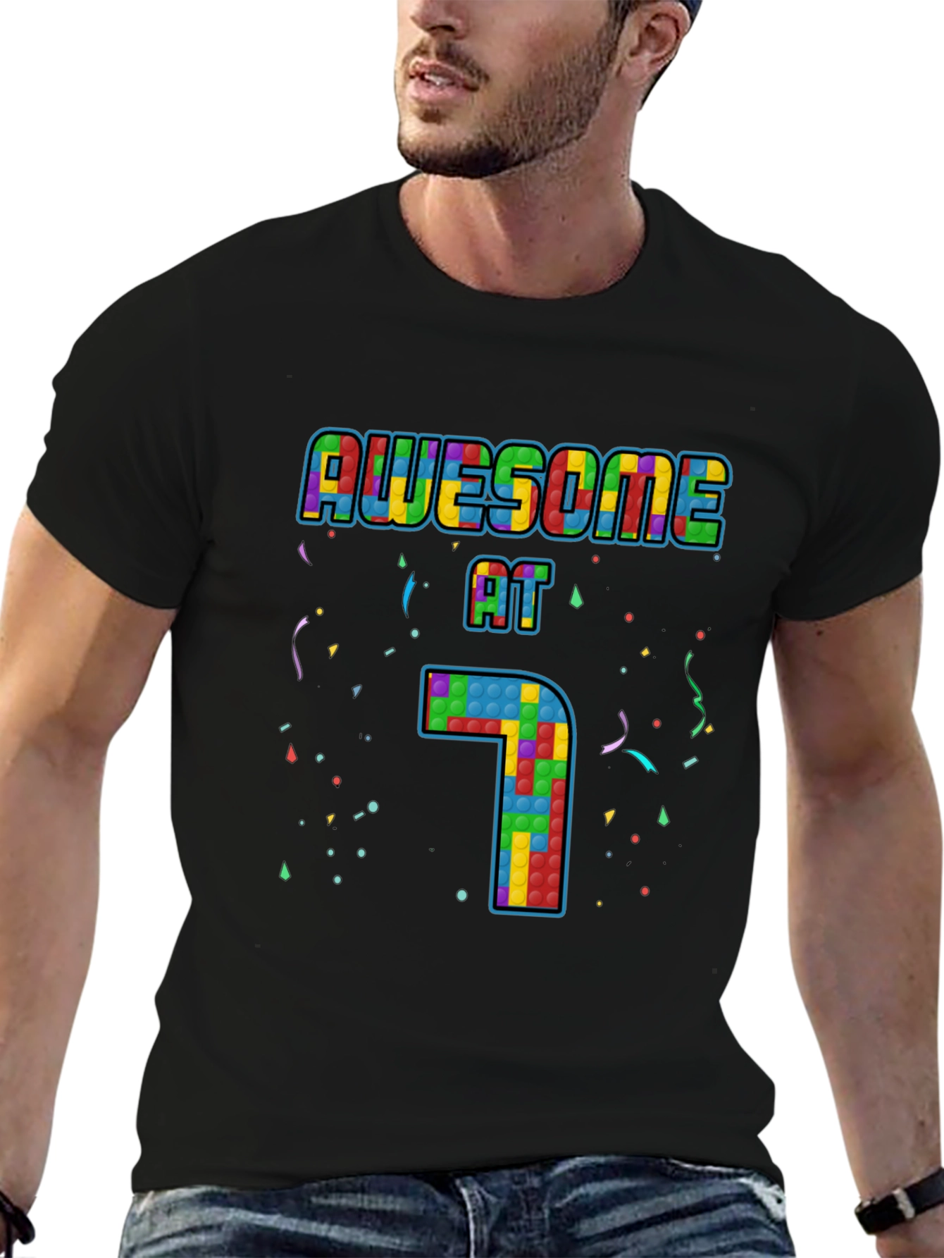 Awesome at 7 Tetris Style Birthday T-Shirt