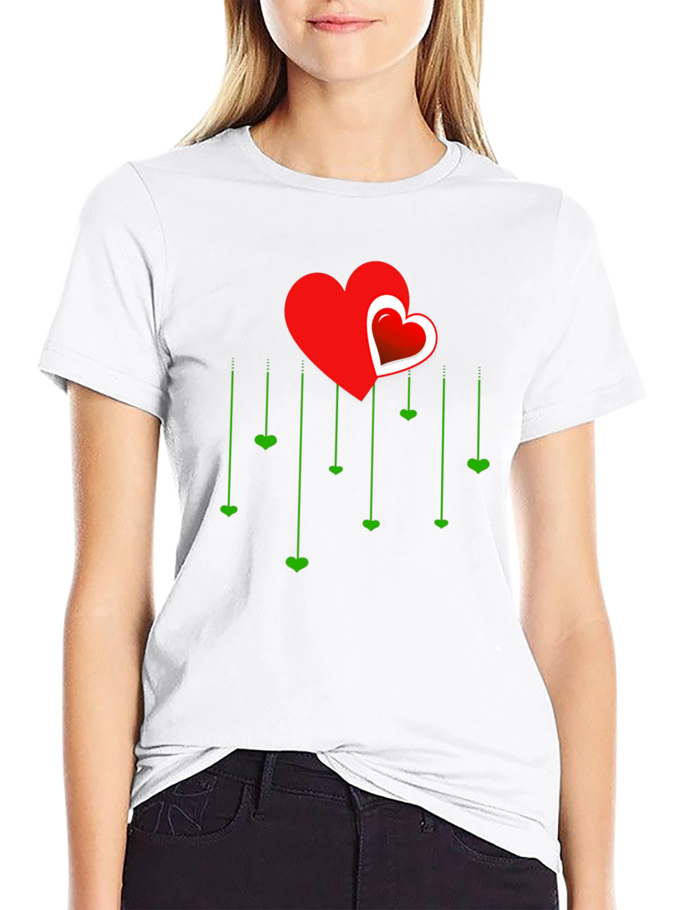 Heart Cascade Graphic Tee - Stylish Love Design