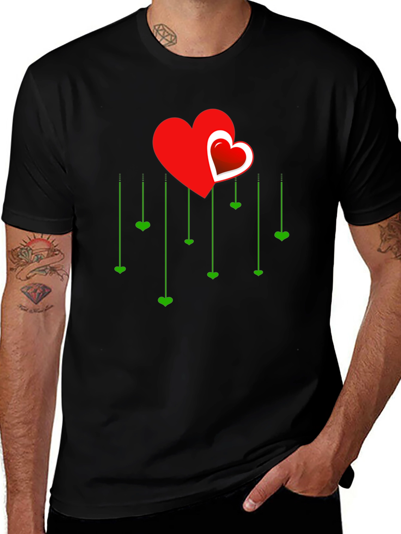 Heart Cascade Graphic Tee - Stylish Love Design