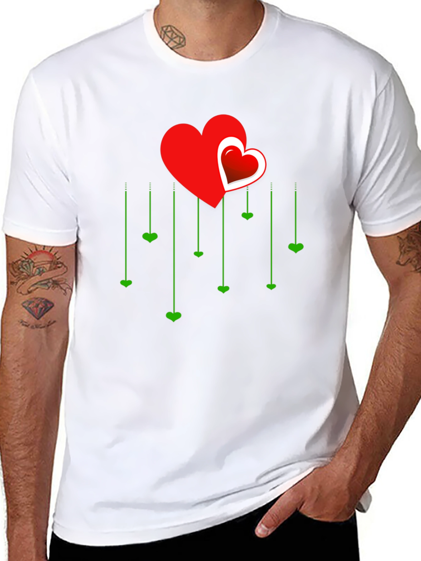 Heart Cascade Graphic Tee - Stylish Love Design