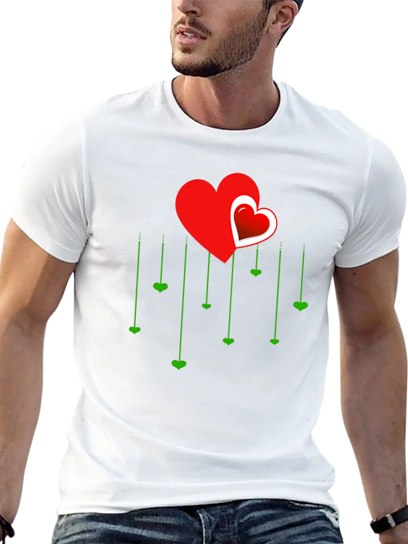 Heart Cascade Graphic Tee - Stylish Love Design