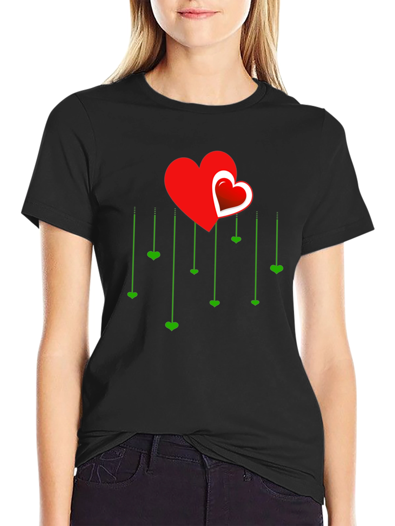 Heart Cascade Graphic Tee - Stylish Love Design