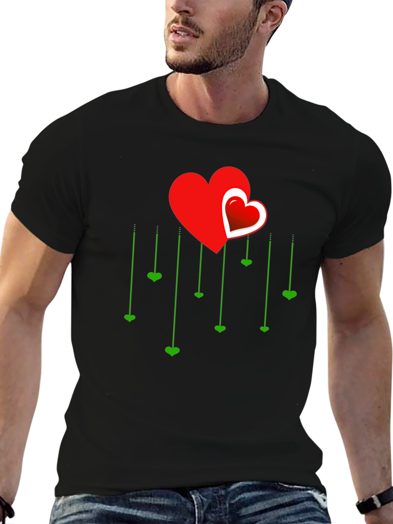Heart Cascade Graphic Tee - Stylish Love Design