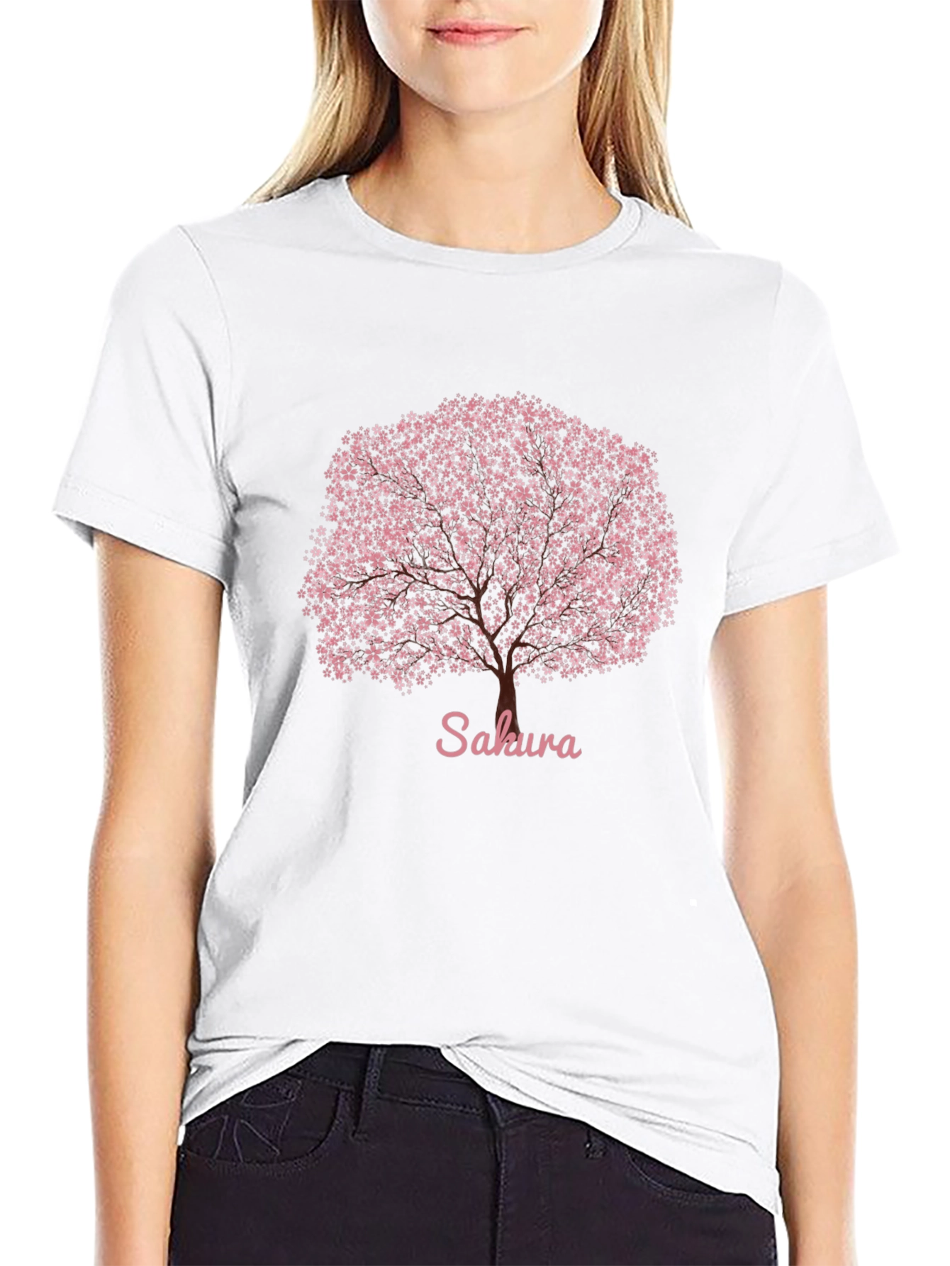 Sakura Cherry Blossom Tree Graphic Tee - Black