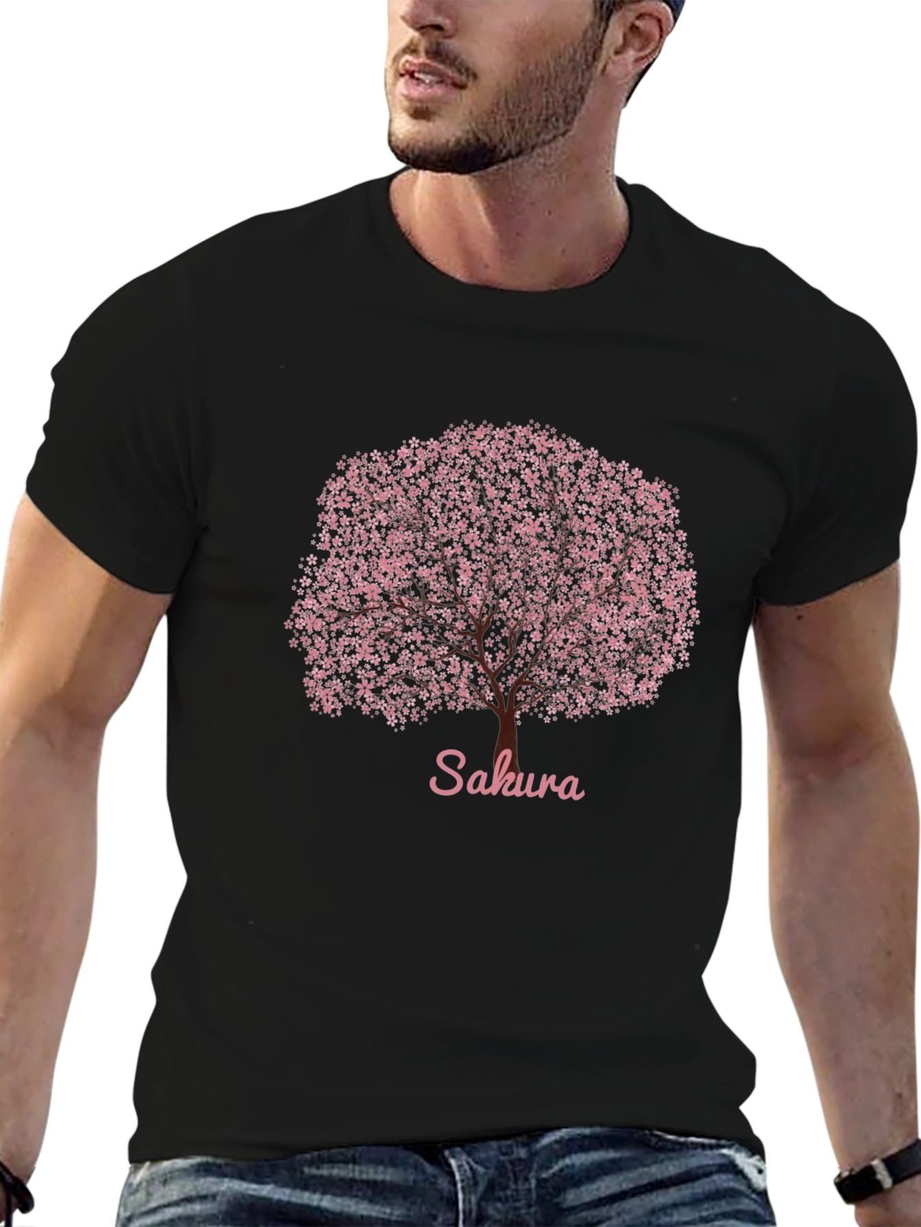 Sakura Cherry Blossom Tree Graphic Tee - Black