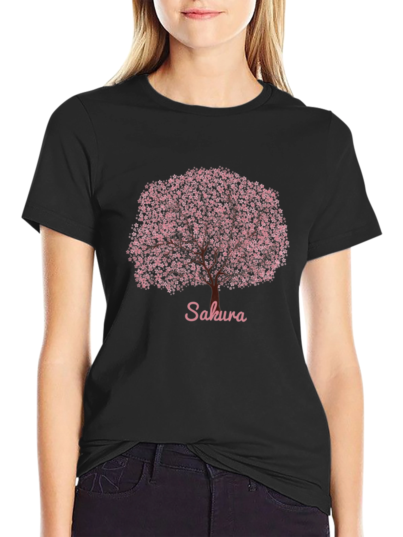 Sakura Cherry Blossom Tree Graphic Tee - Black