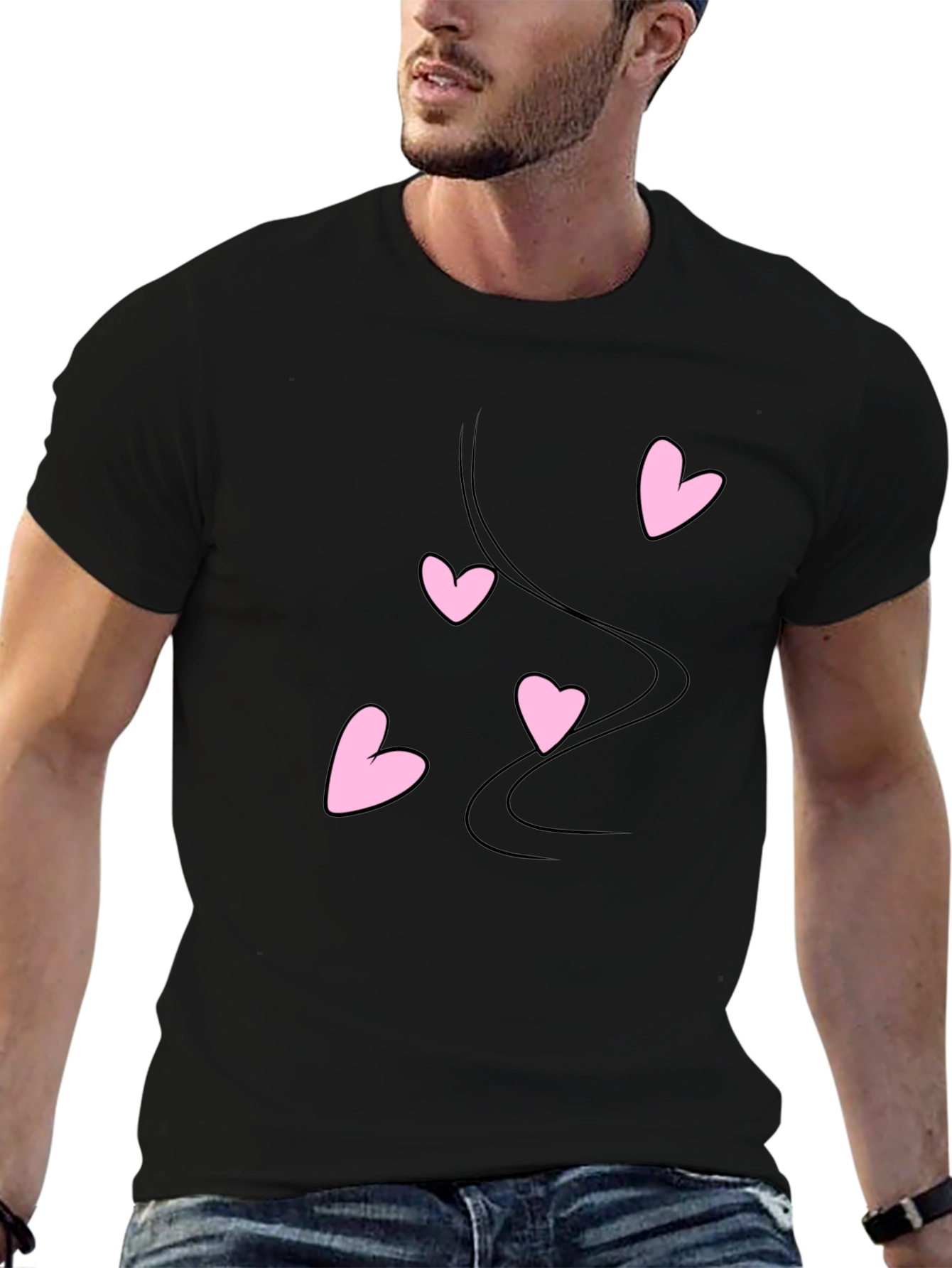 Black T-Shirt with Pink Hearts Design