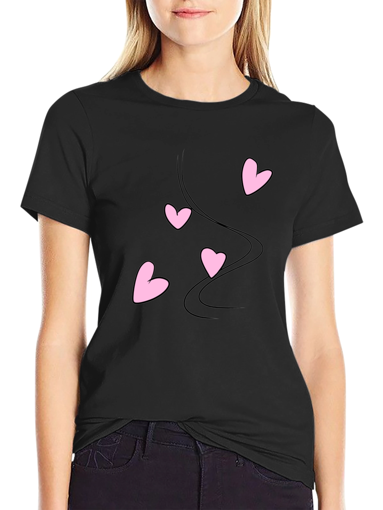 Black T-Shirt with Pink Hearts Design