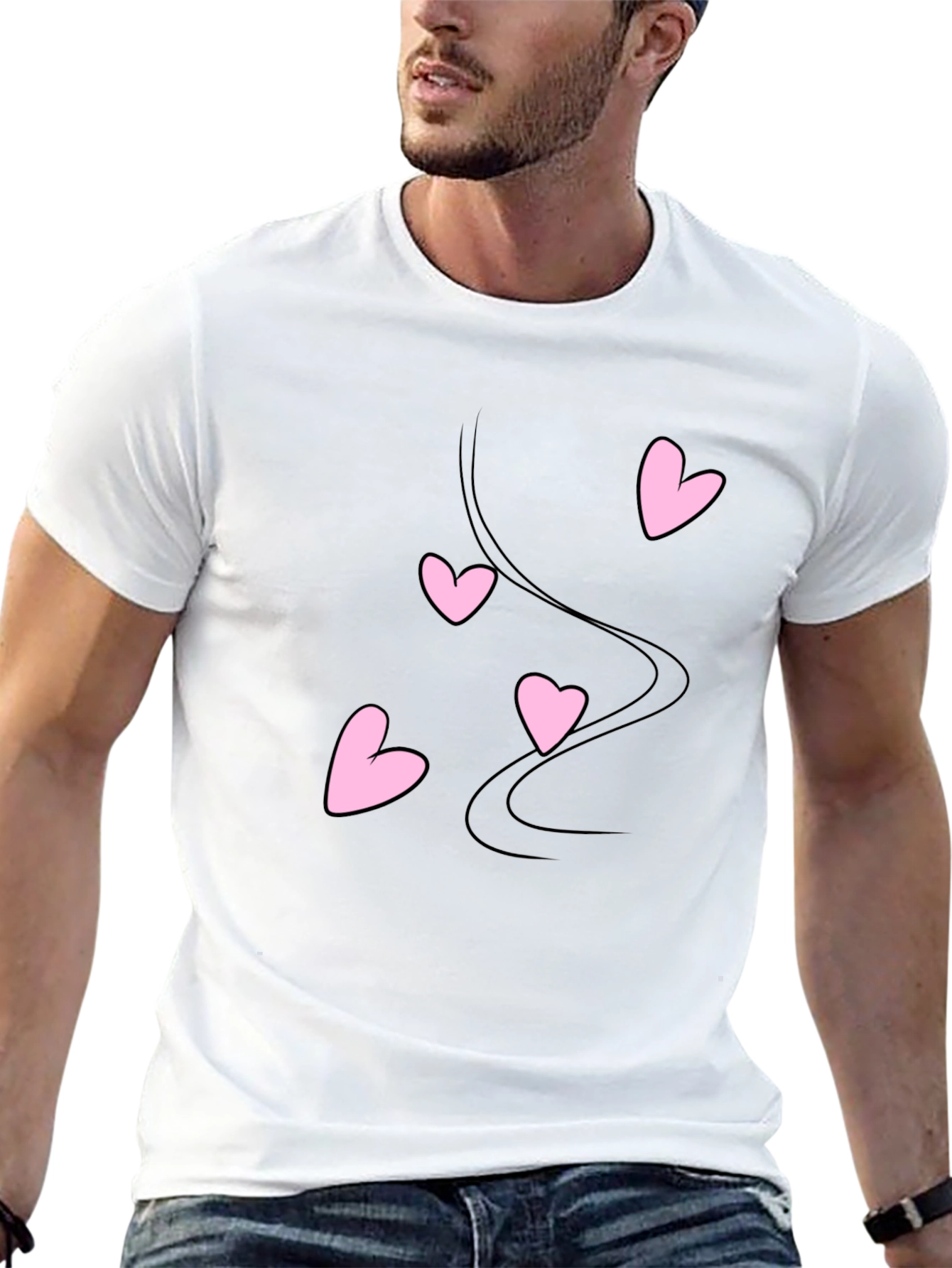 Black T-Shirt with Pink Hearts Design