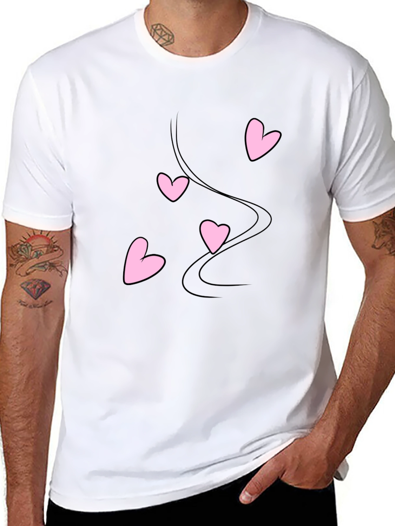 Black T-Shirt with Pink Hearts Design