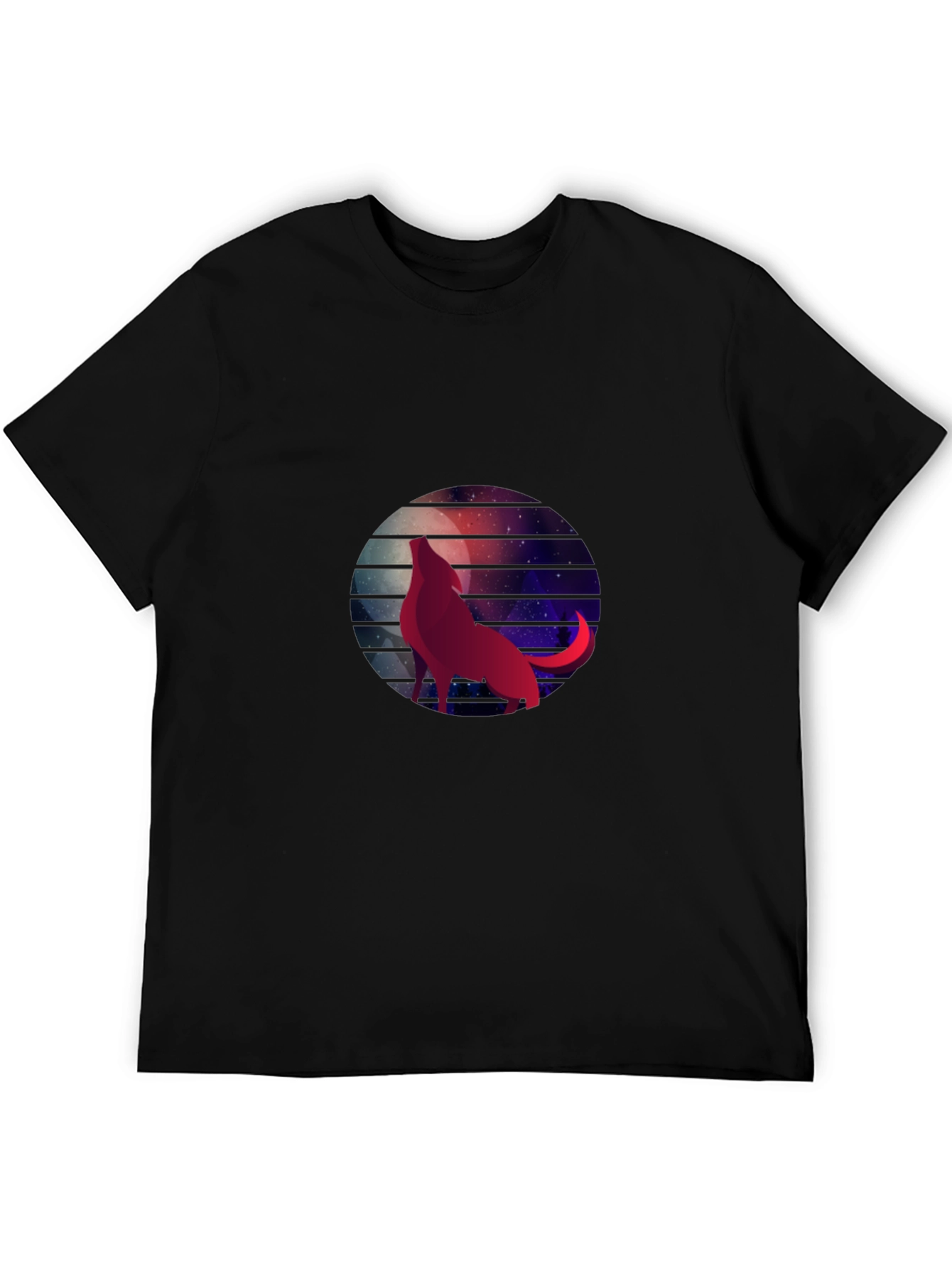 Wolf Moon Galaxy Graphic Tee - Black Cotton T-Shirt